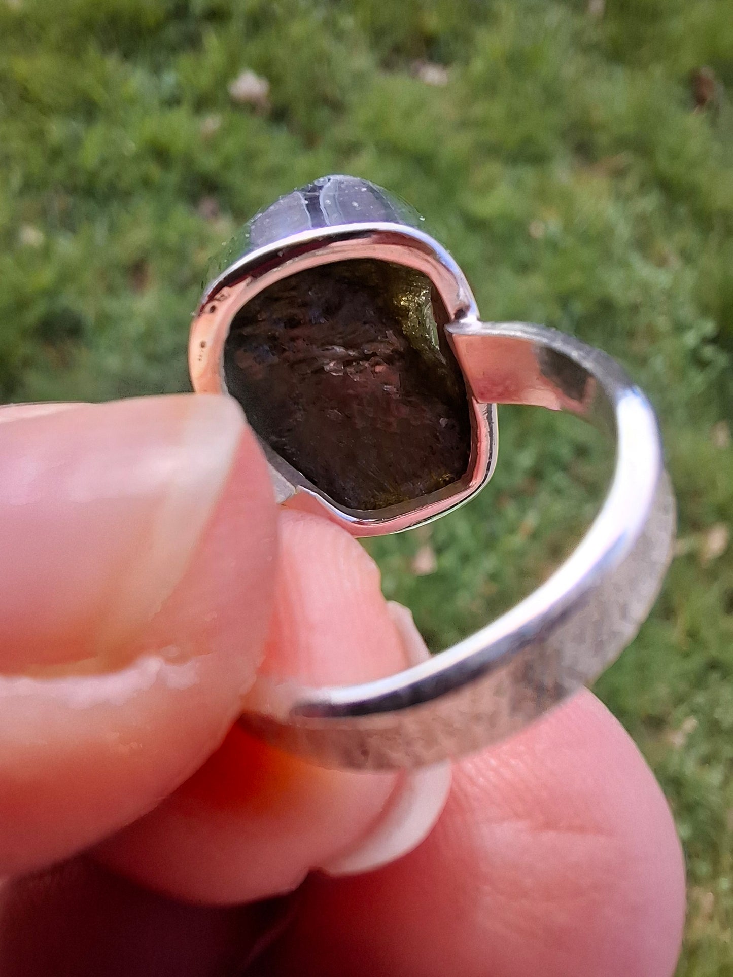Moldavite Ring, size I, 925 Silver, Tektite (Ref: R296)