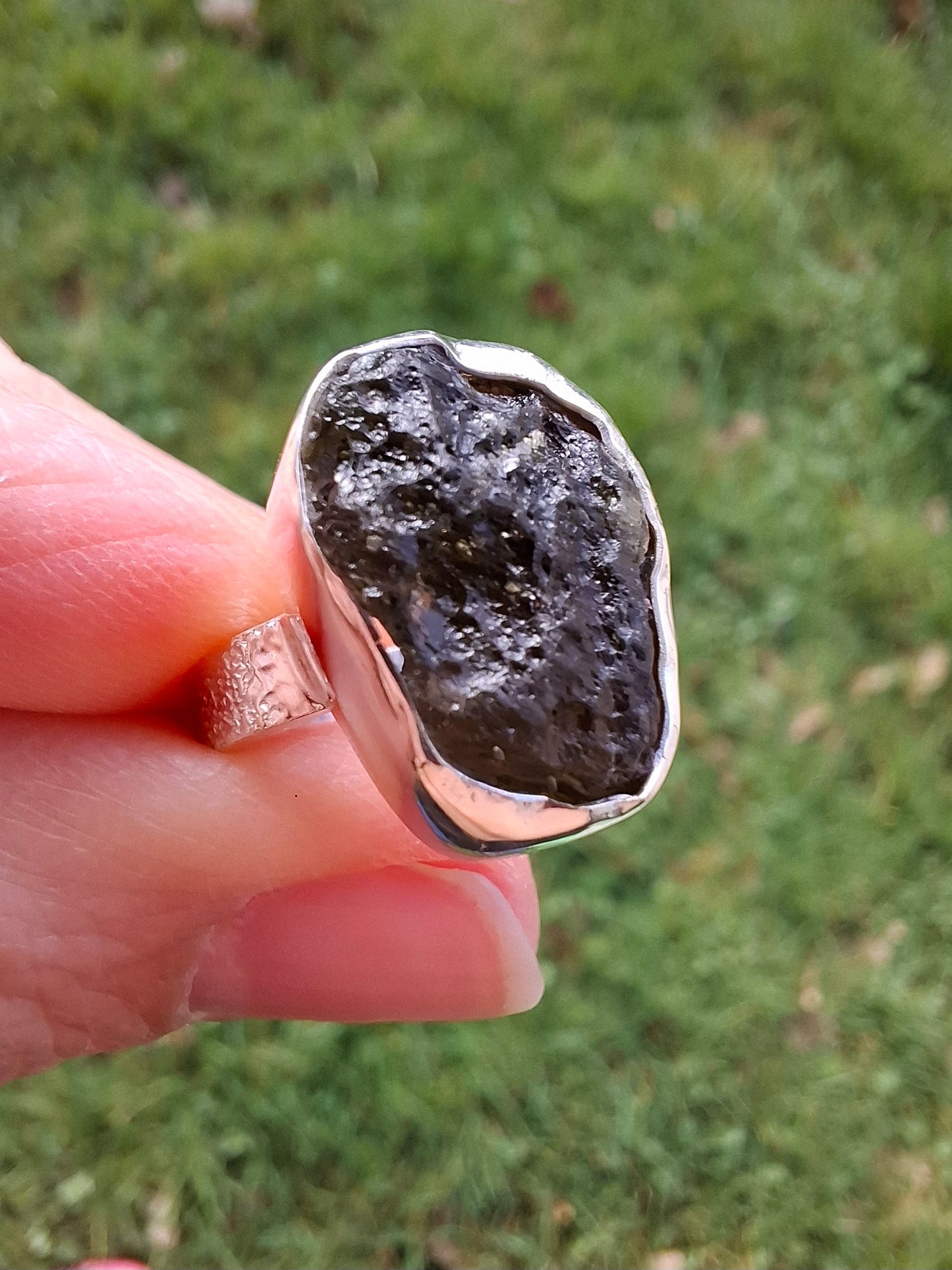 Moldavite Ring, size I, 925 Silver, Tektite (Ref: R296)