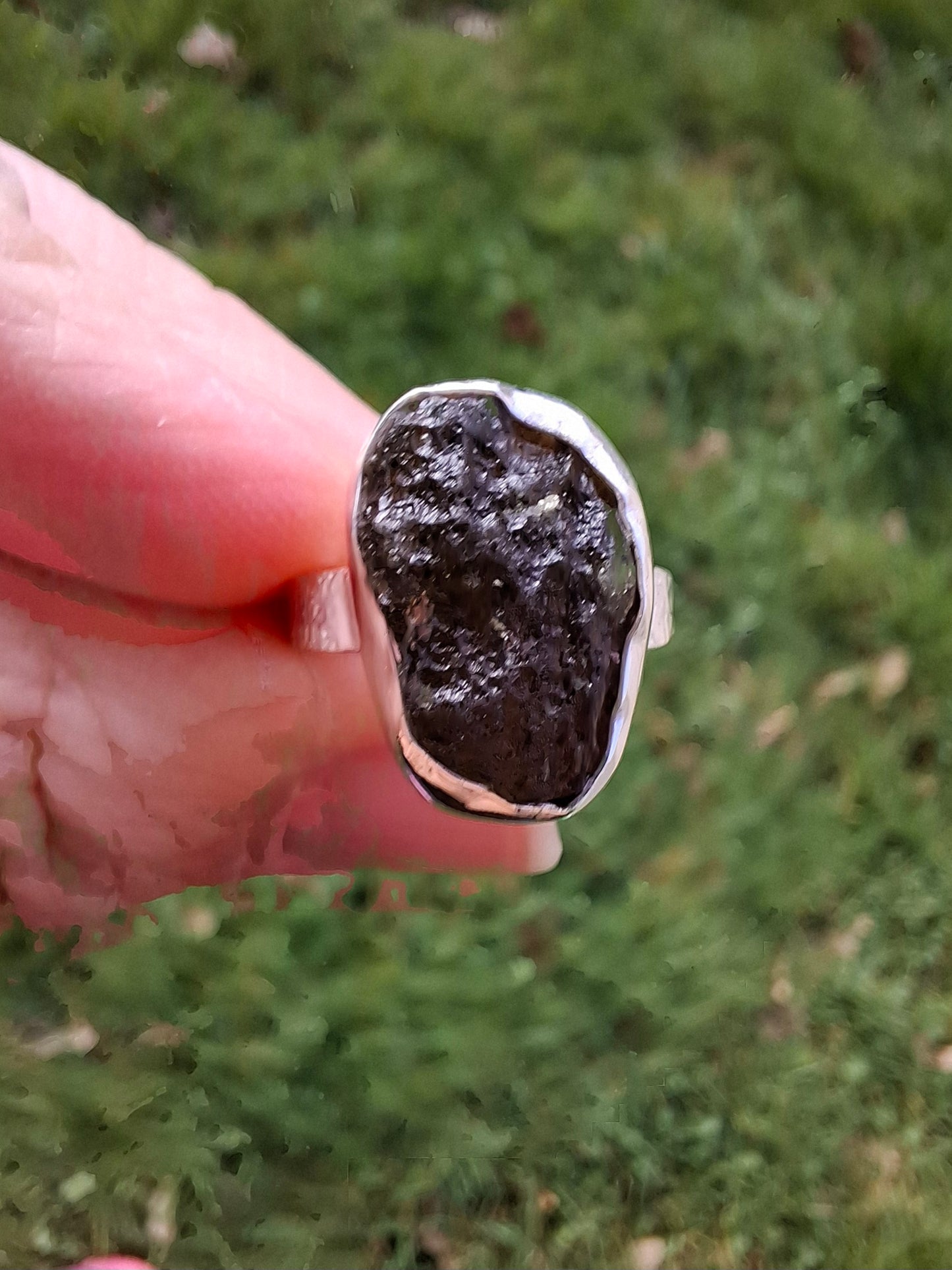 Moldavite Ring, size I, 925 Silver, Tektite (Ref: R296)