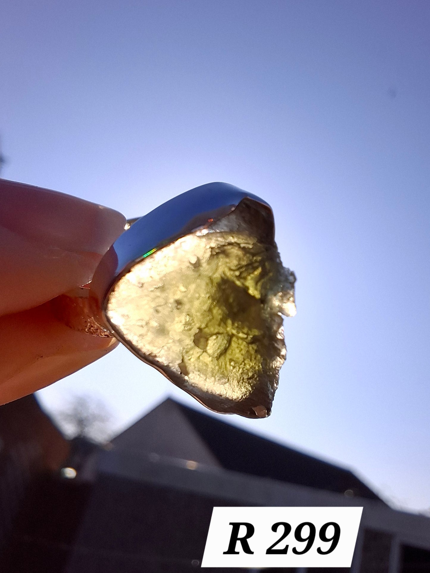 Moldavite Ring, size small K, 925 Silver, Tektite (Ref: R299)