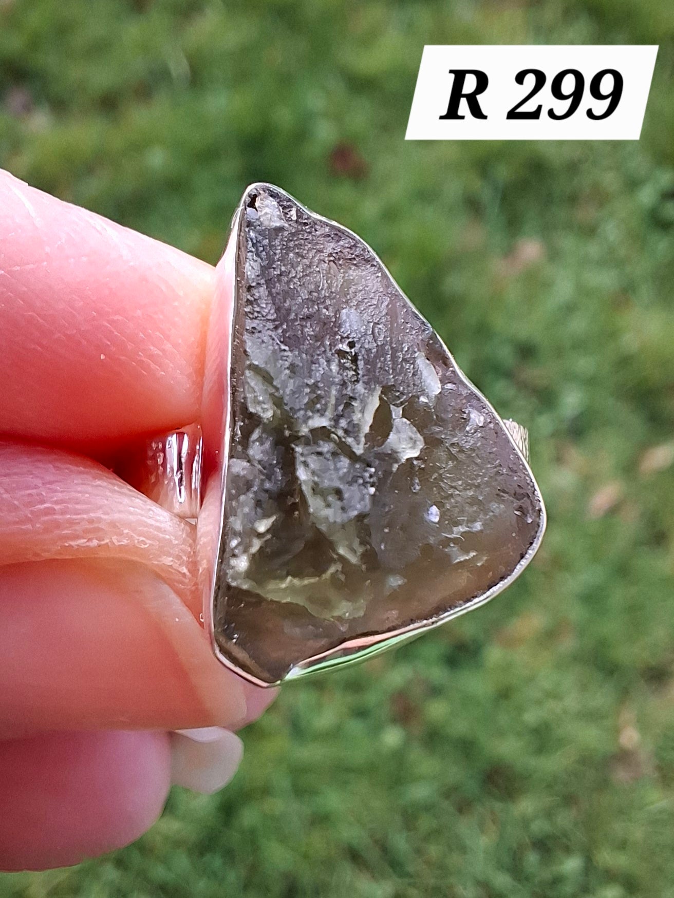 Moldavite Ring, size small K, 925 Silver, Tektite (Ref: R299)