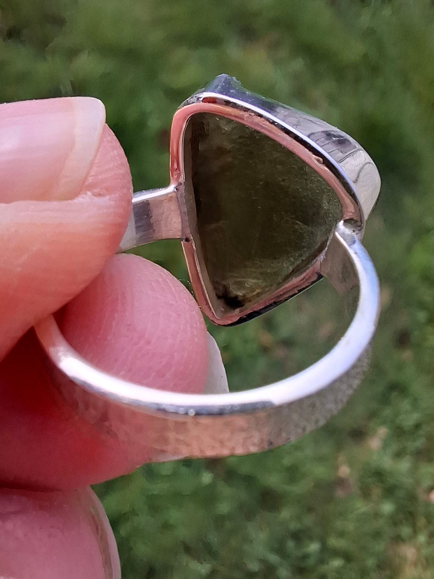 Moldavite Ring, size small K, 925 Silver, Tektite (Ref: R299)