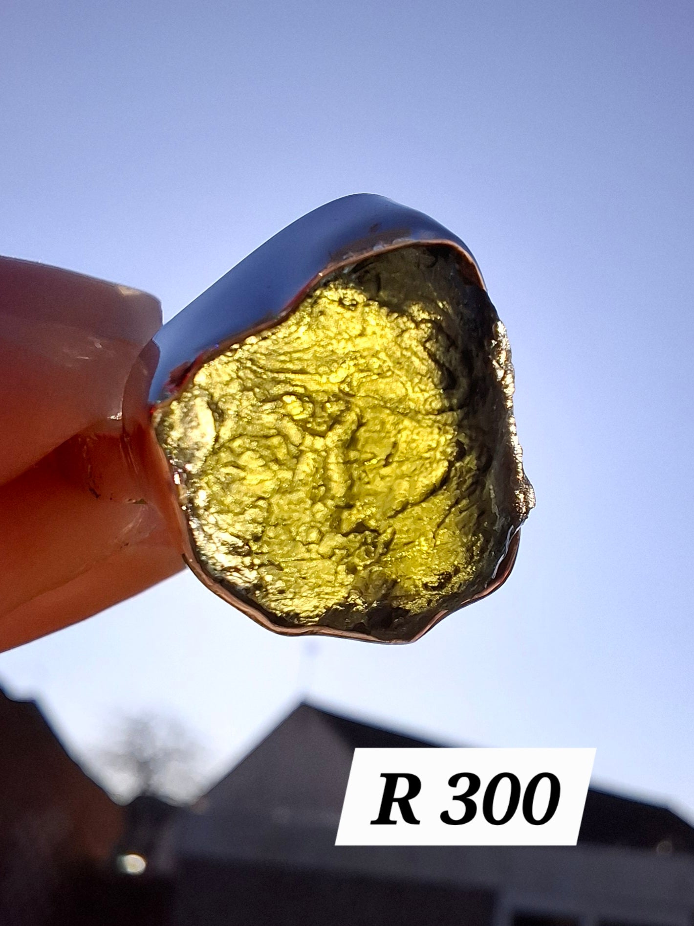 Moldavite Ring, size K, 925 Silver, Tektite (Ref: R300)