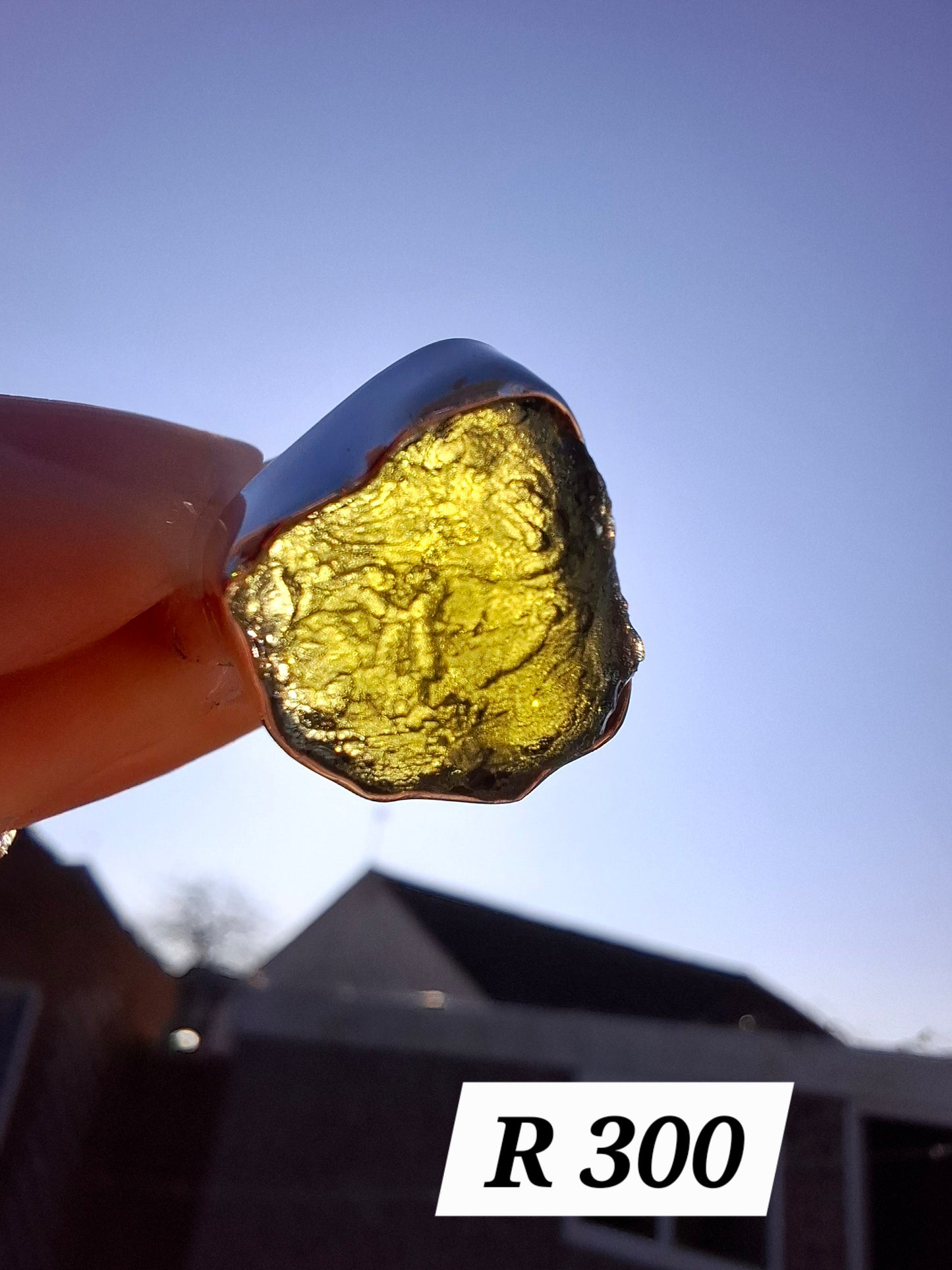 Moldavite Ring, size K, 925 Silver, Tektite (Ref: R300)