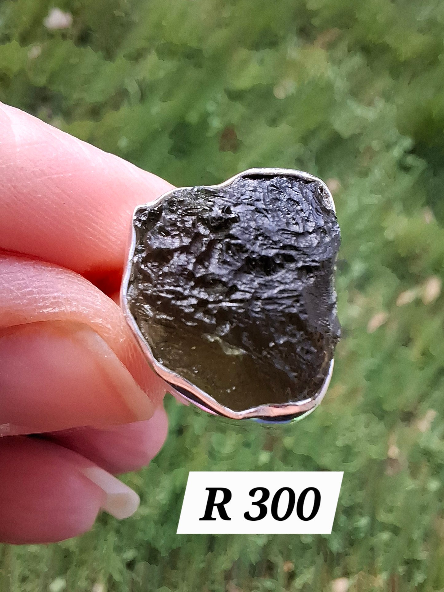 Moldavite Ring, size K, 925 Silver, Tektite (Ref: R300)
