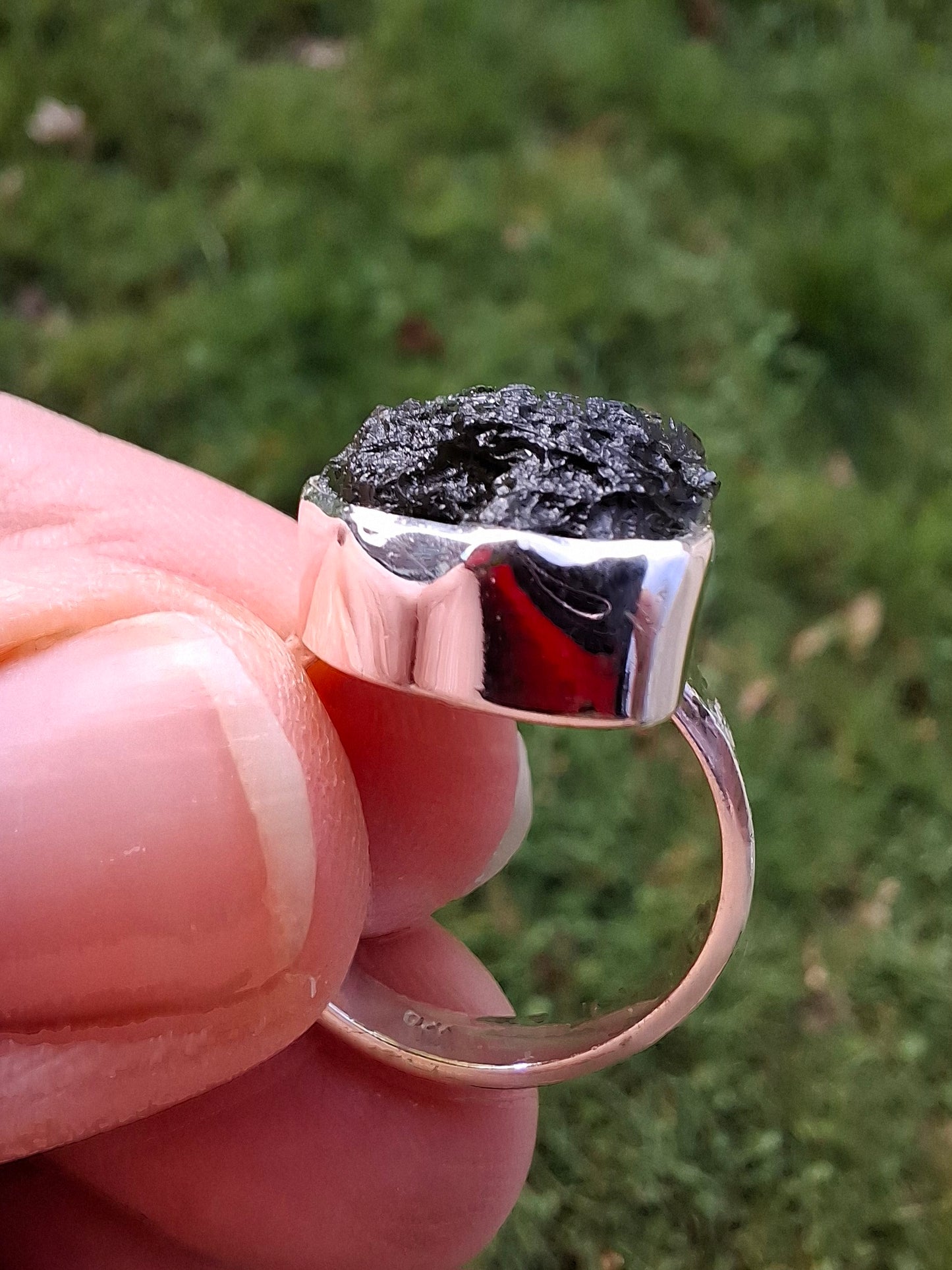 Moldavite Ring, size K, 925 Silver, Tektite (Ref: R300)