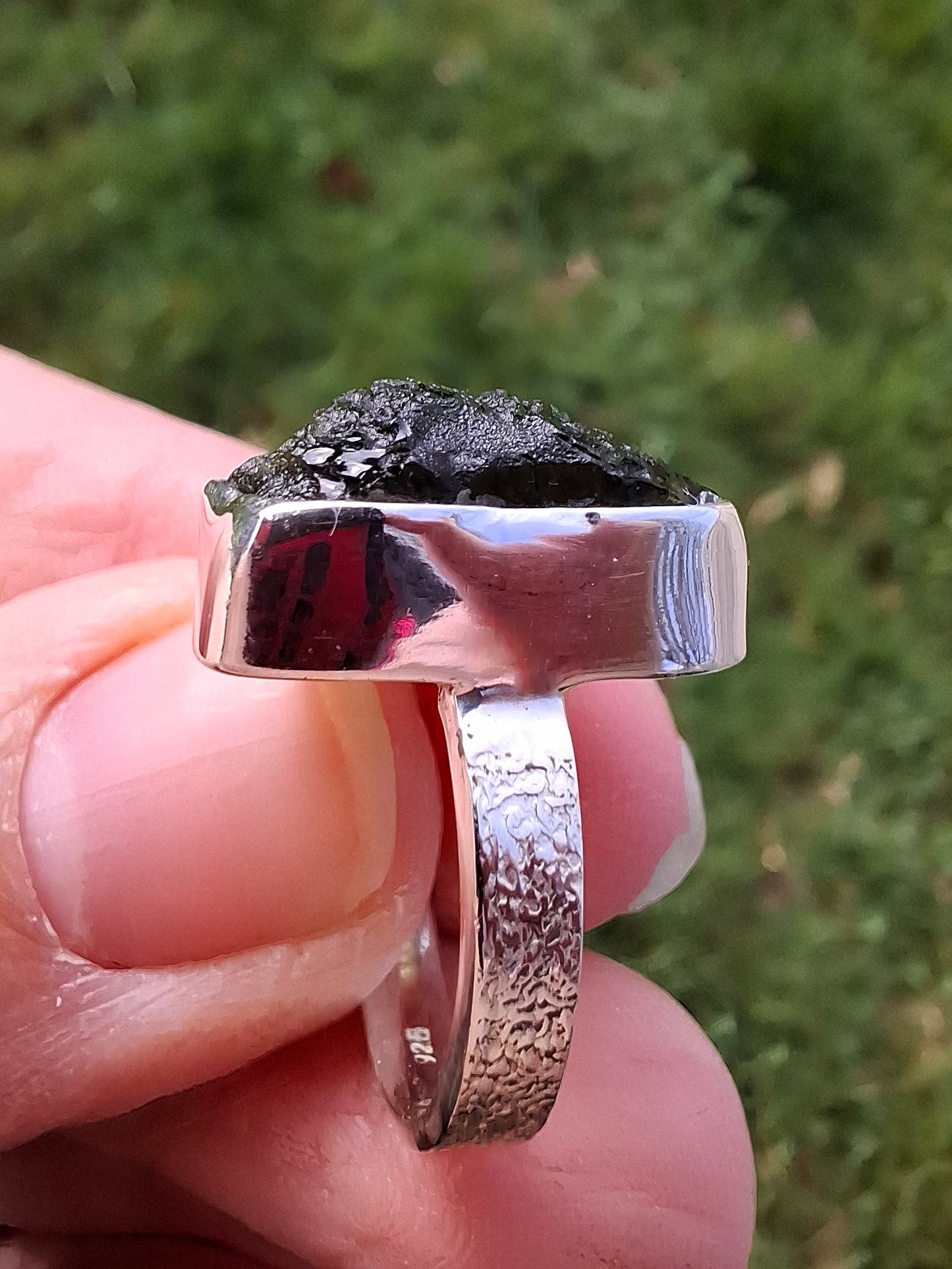 Moldavite Ring, size K, 925 Silver, Tektite (Ref: R300)