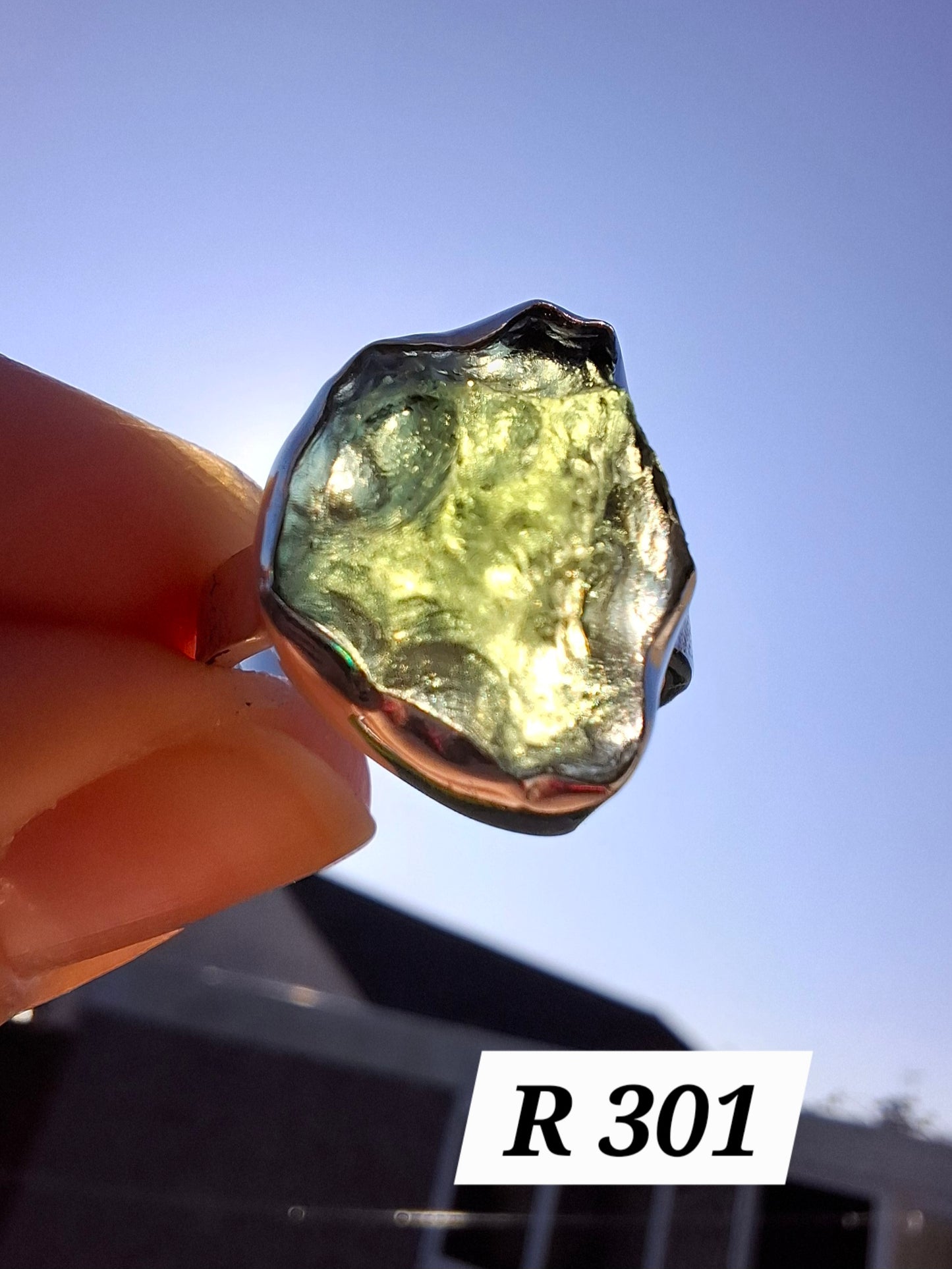 Moldavite Ring, size K, 925 Silver, Tektite (Ref: R301)
