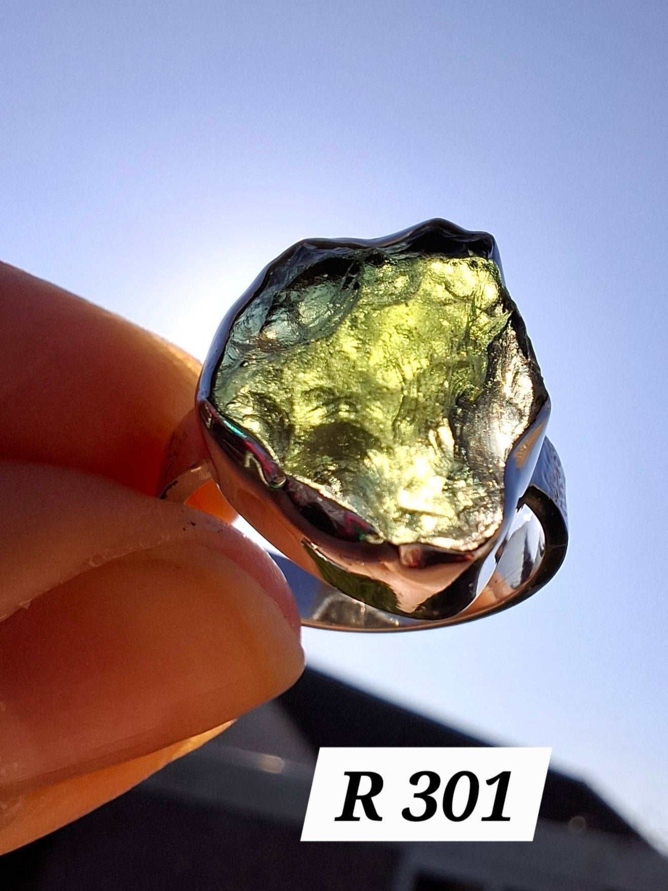 Moldavite Ring, size K, 925 Silver, Tektite (Ref: R301)