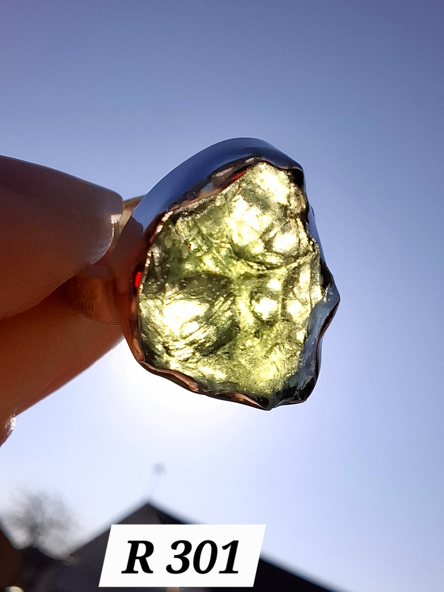 Moldavite Ring, size K, 925 Silver, Tektite (Ref: R301)