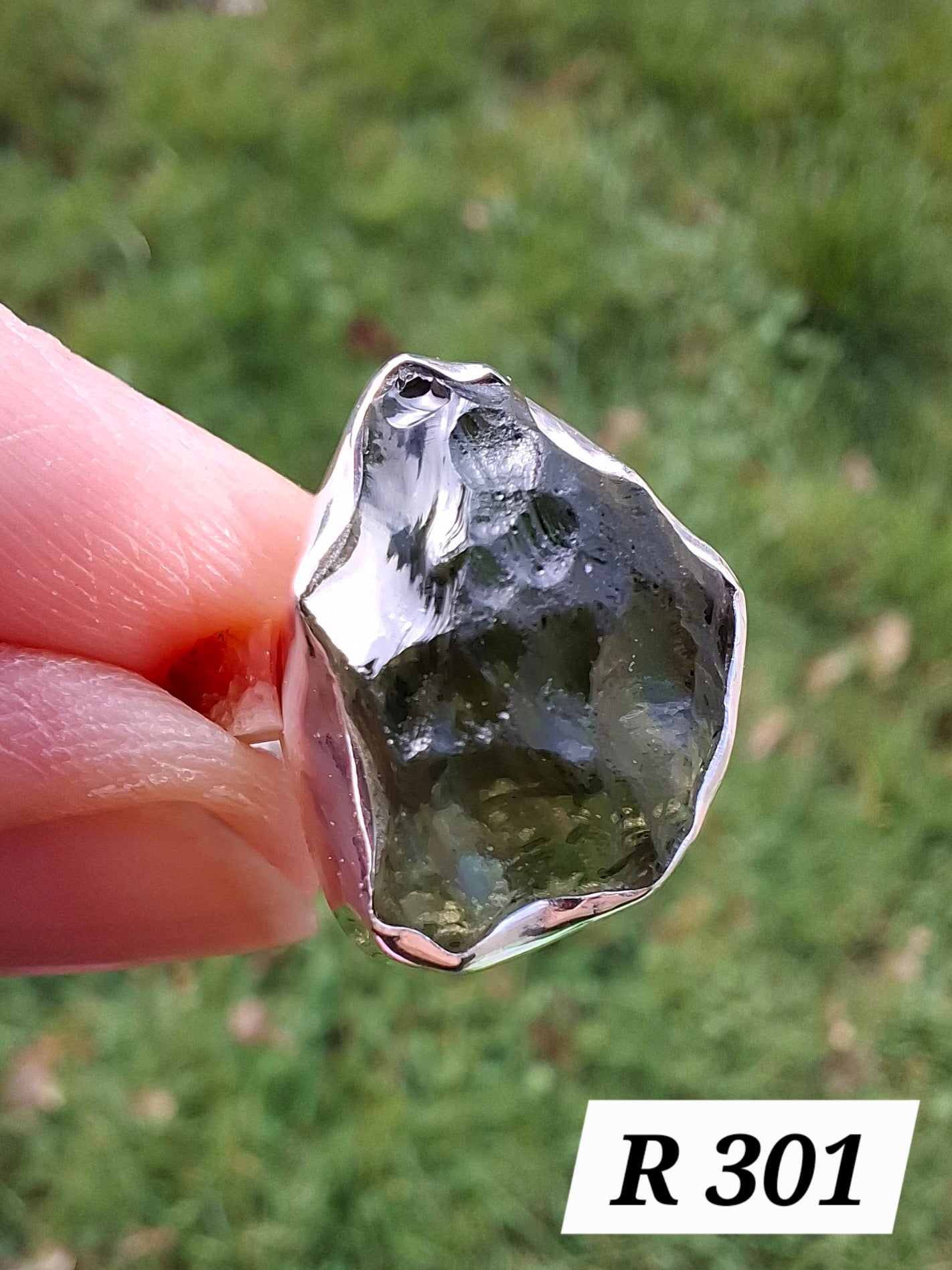 Moldavite Ring, size K, 925 Silver, Tektite (Ref: R301)