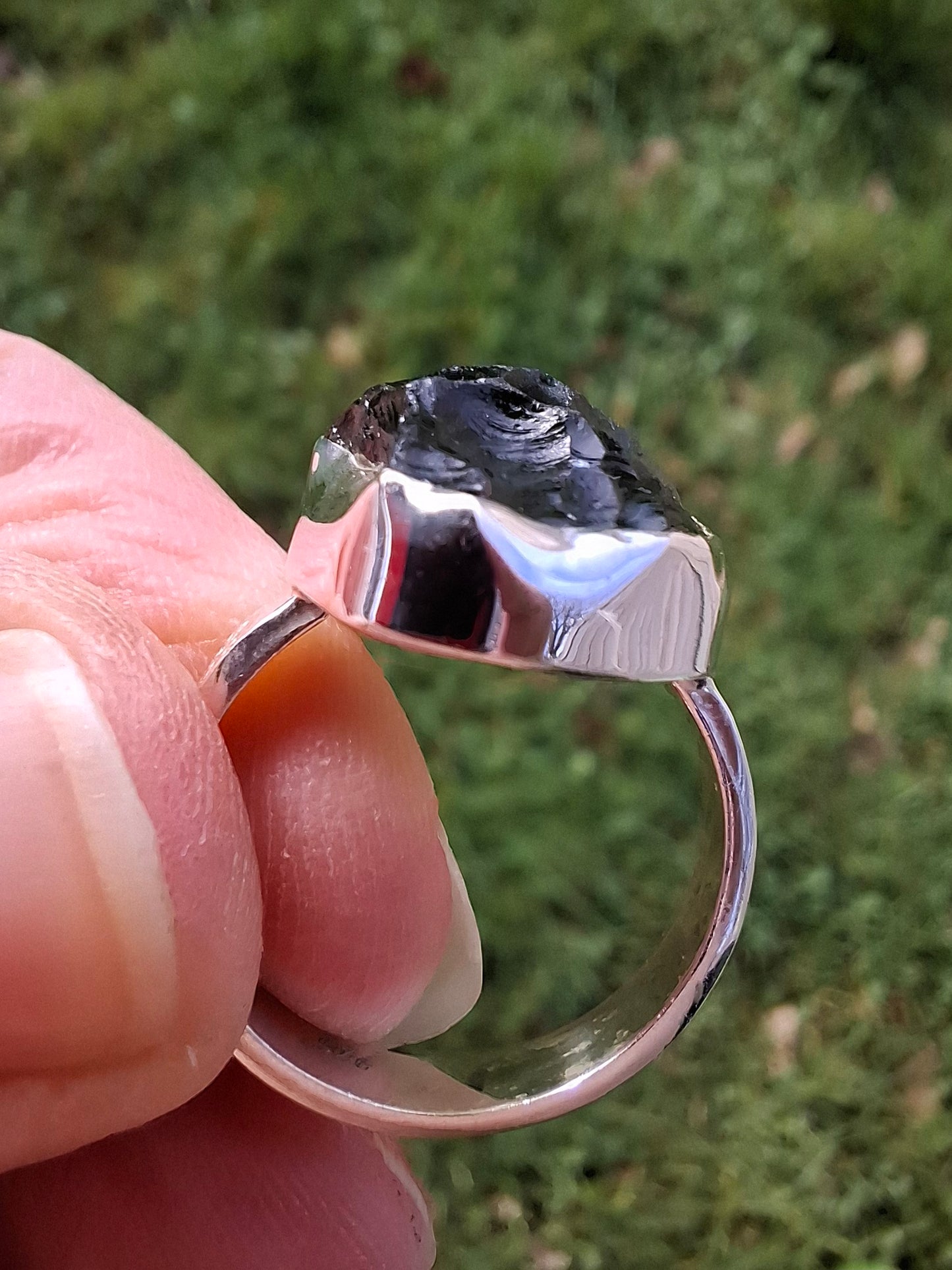 Moldavite Ring, size K, 925 Silver, Tektite (Ref: R301)