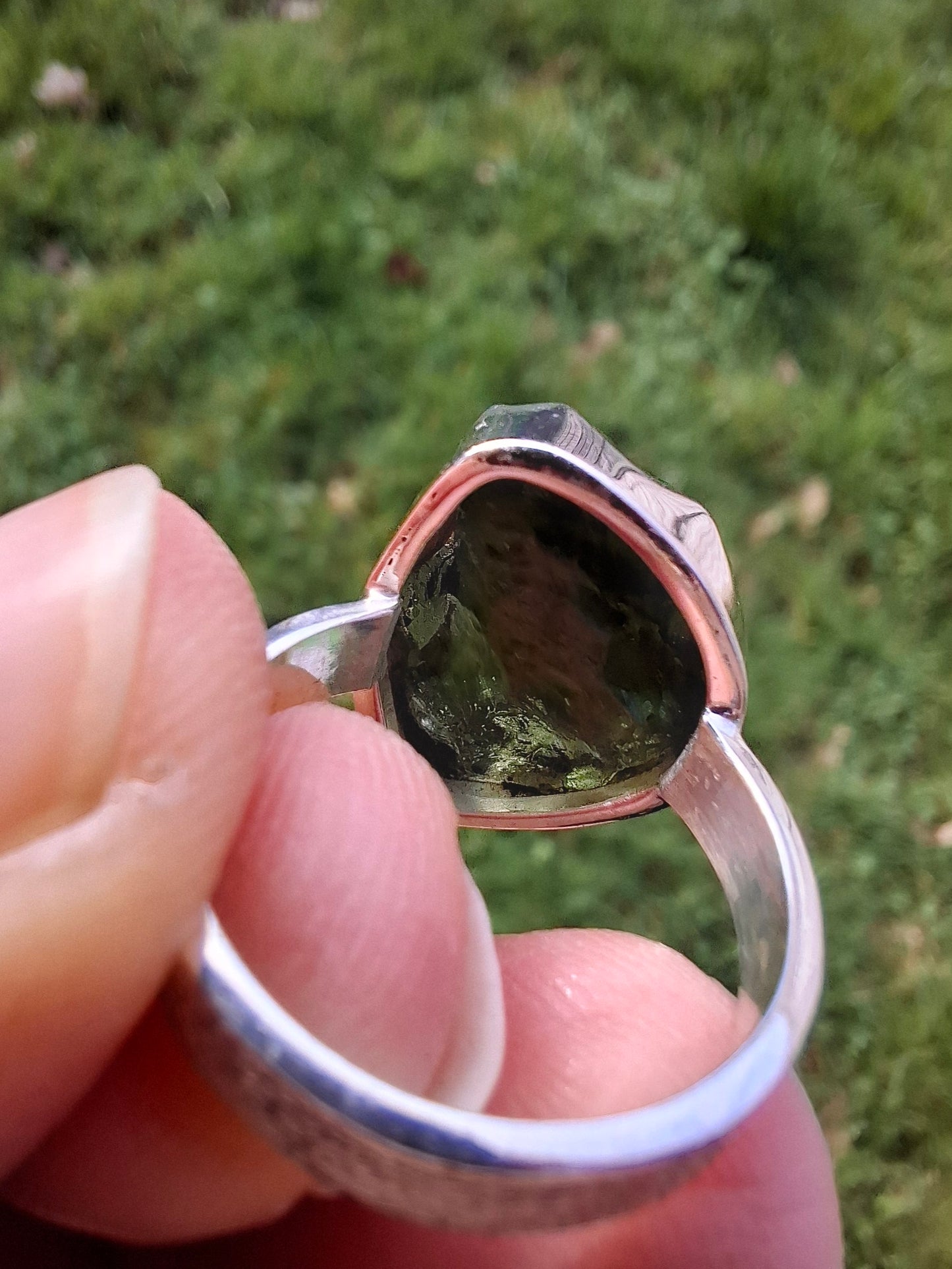 Moldavite Ring, size K, 925 Silver, Tektite (Ref: R301)