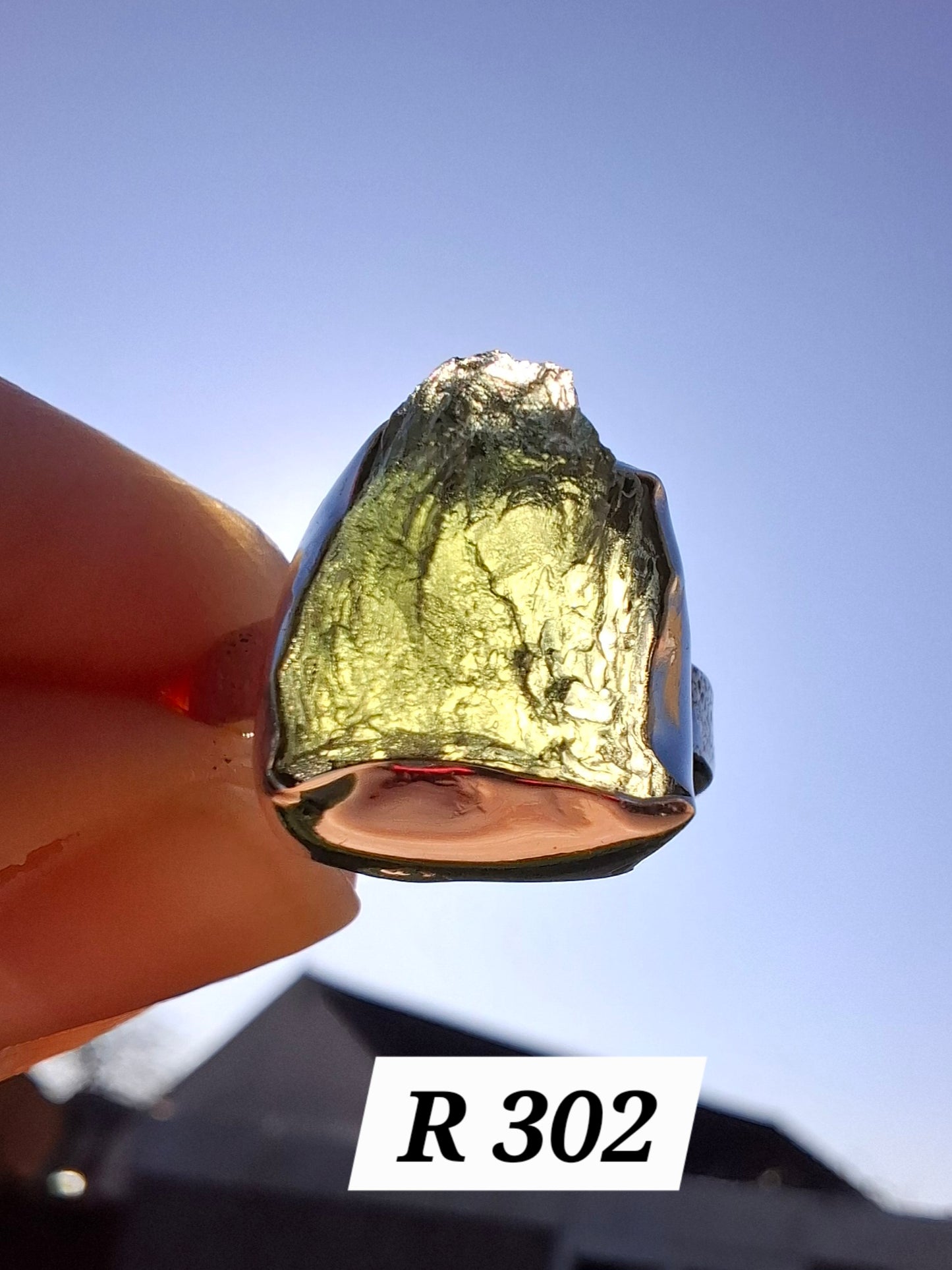 Moldavite Ring, size K, 925 Silver, Tektite (Ref: R302)