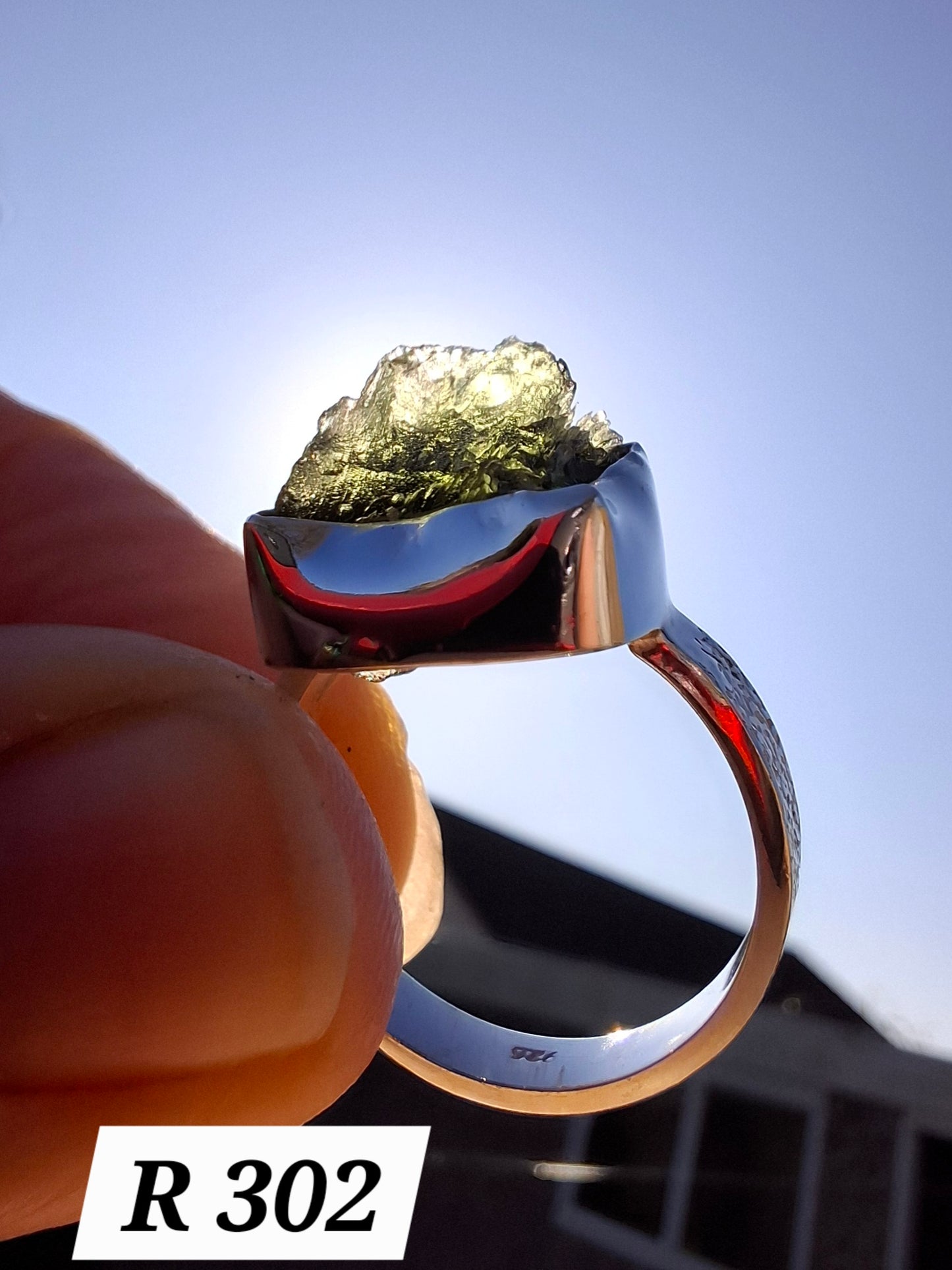 Moldavite Ring, size K, 925 Silver, Tektite (Ref: R302)