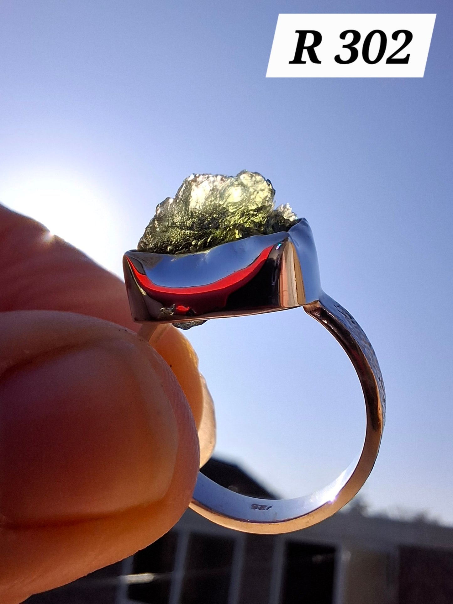 Moldavite Ring, size K, 925 Silver, Tektite (Ref: R302)