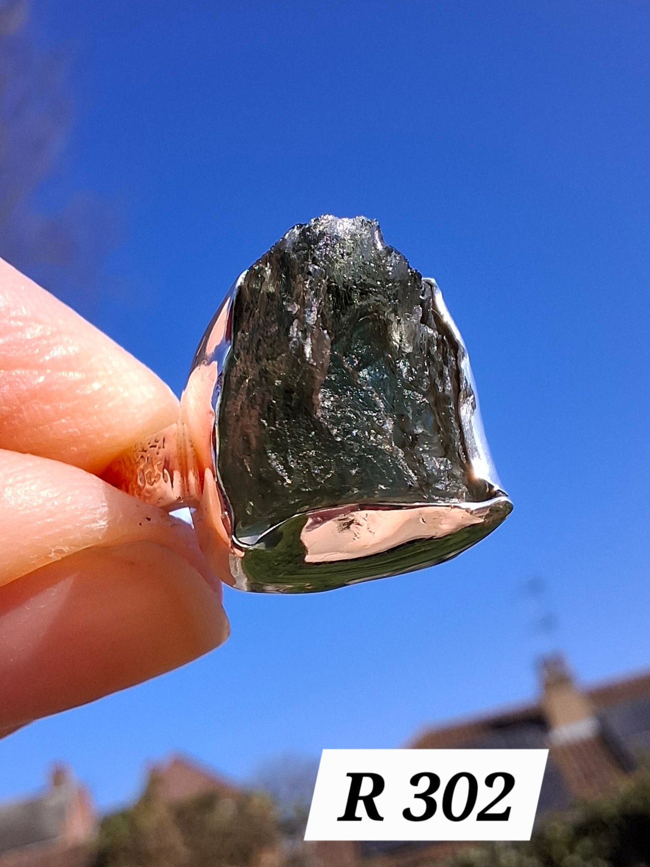 Moldavite Ring, size K, 925 Silver, Tektite (Ref: R302)
