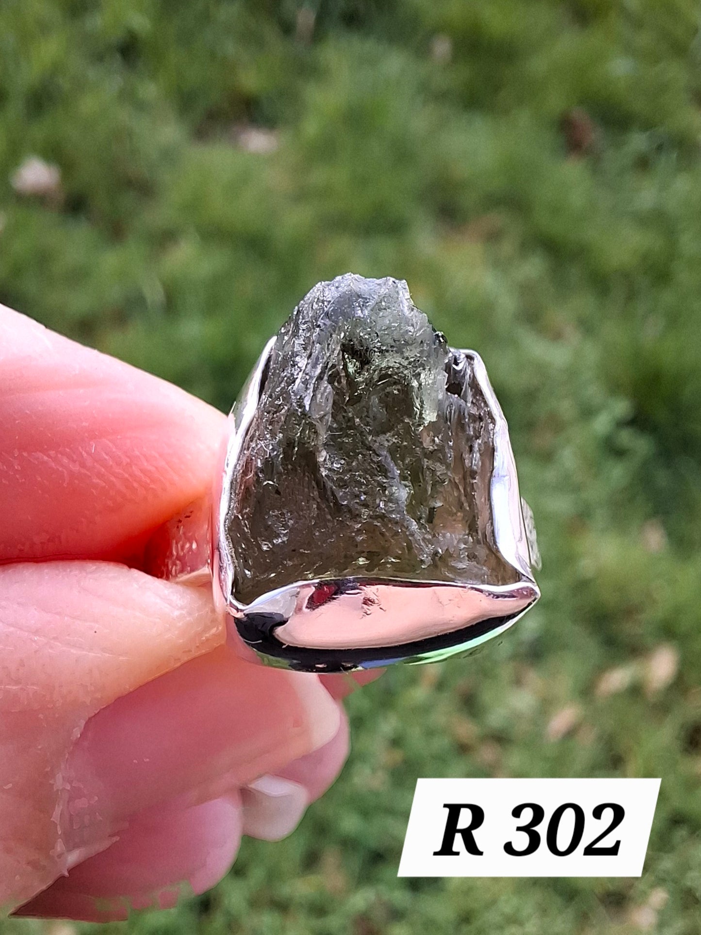 Moldavite Ring, size K, 925 Silver, Tektite (Ref: R302)