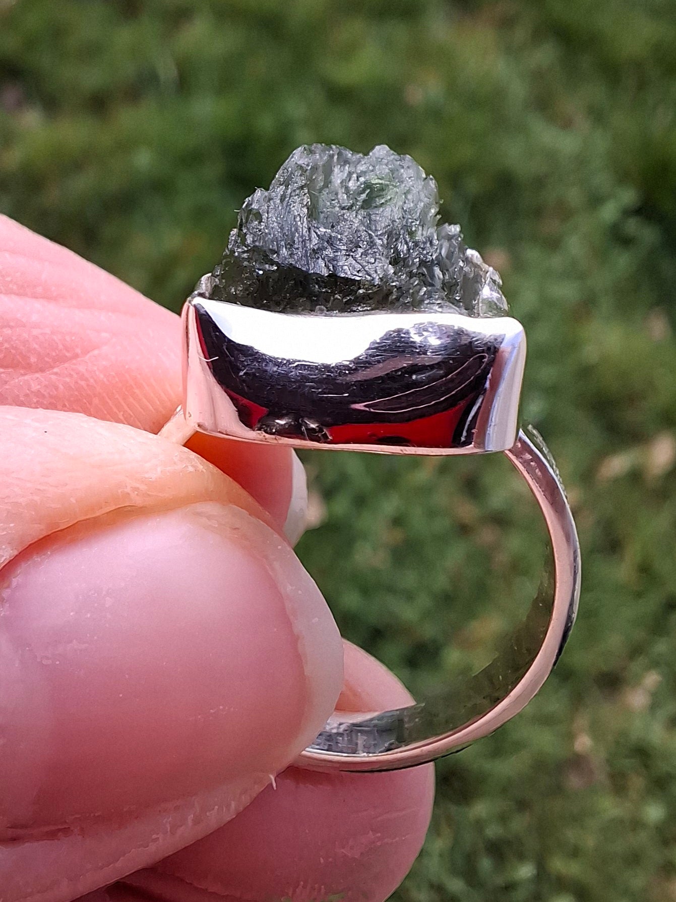 Moldavite Ring, size K, 925 Silver, Tektite (Ref: R302)