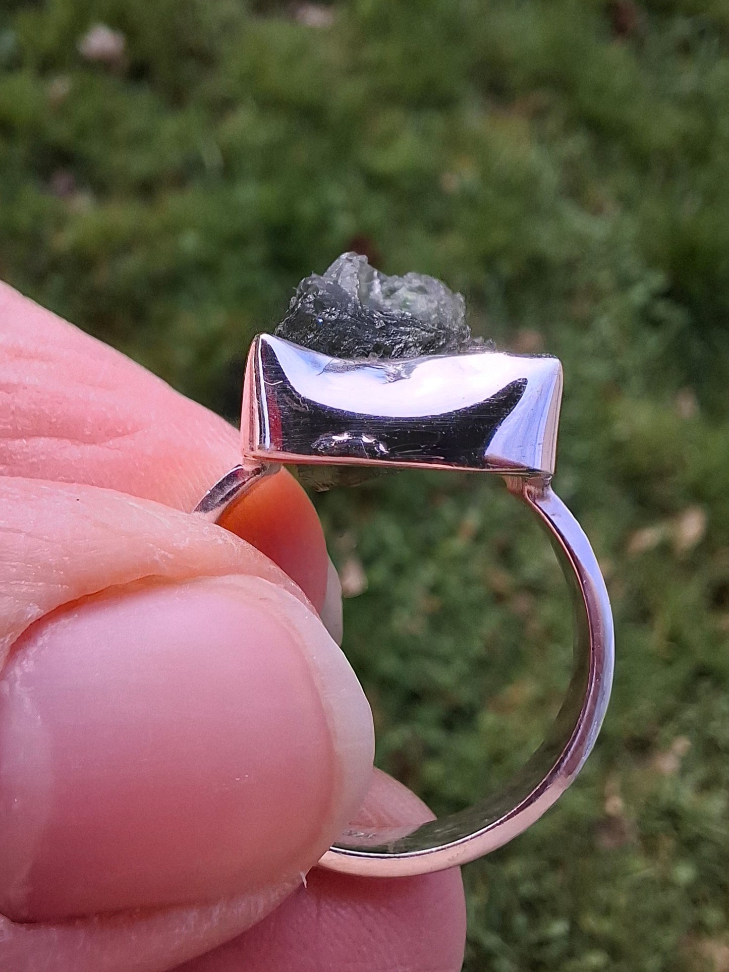 Moldavite Ring, size K, 925 Silver, Tektite (Ref: R302)