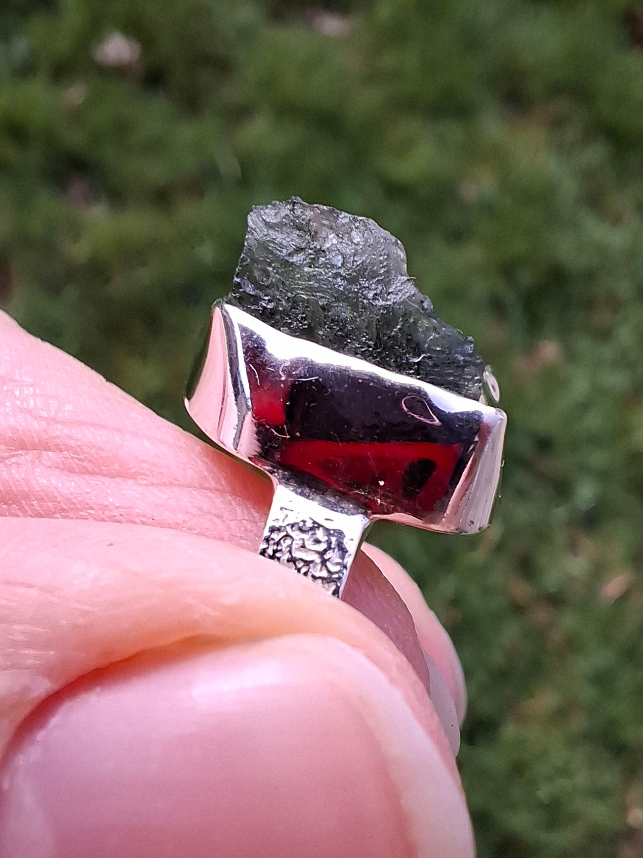 Moldavite Ring, size K, 925 Silver, Tektite (Ref: R302)