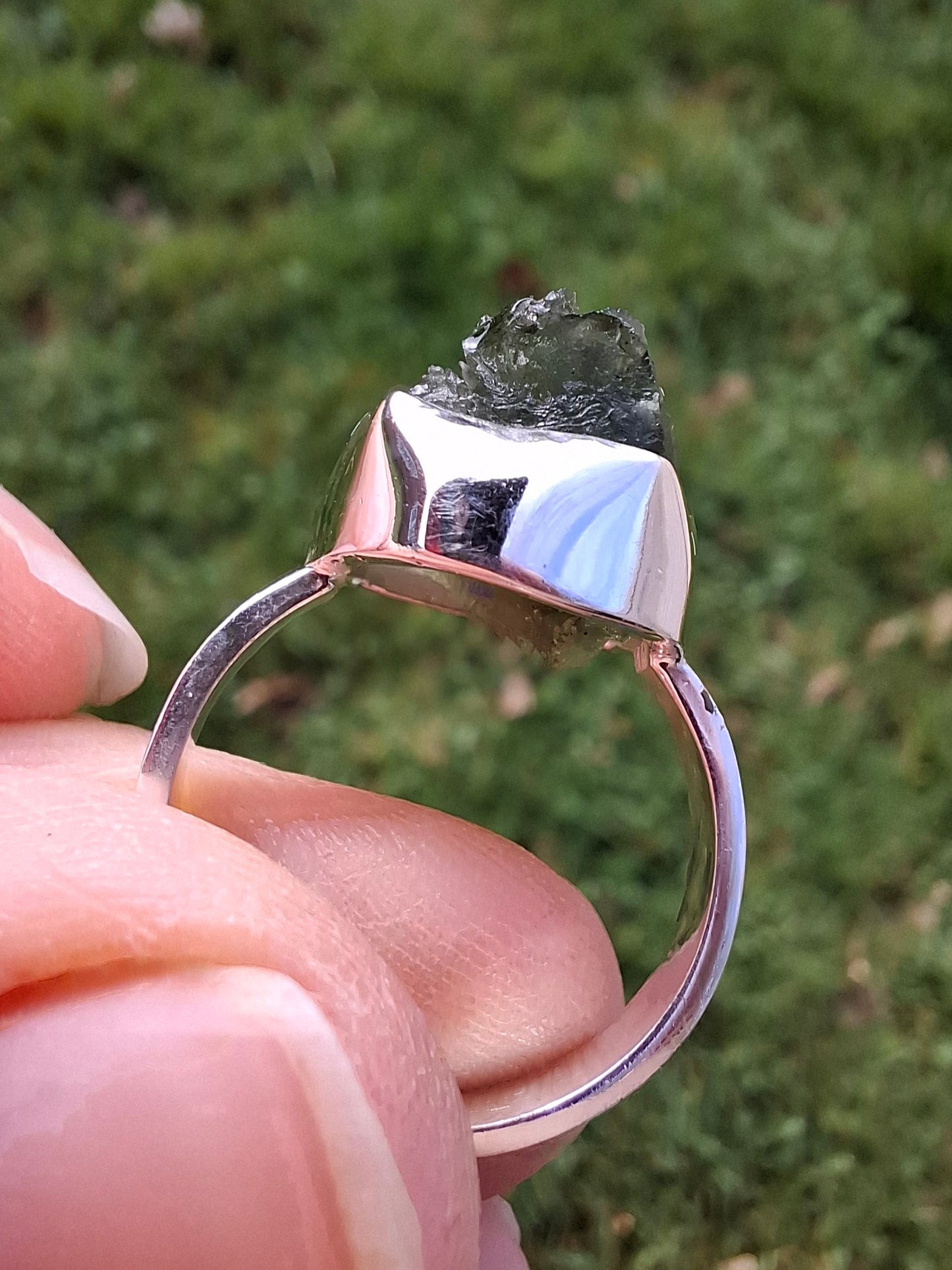 Moldavite Ring, size K, 925 Silver, Tektite (Ref: R302)