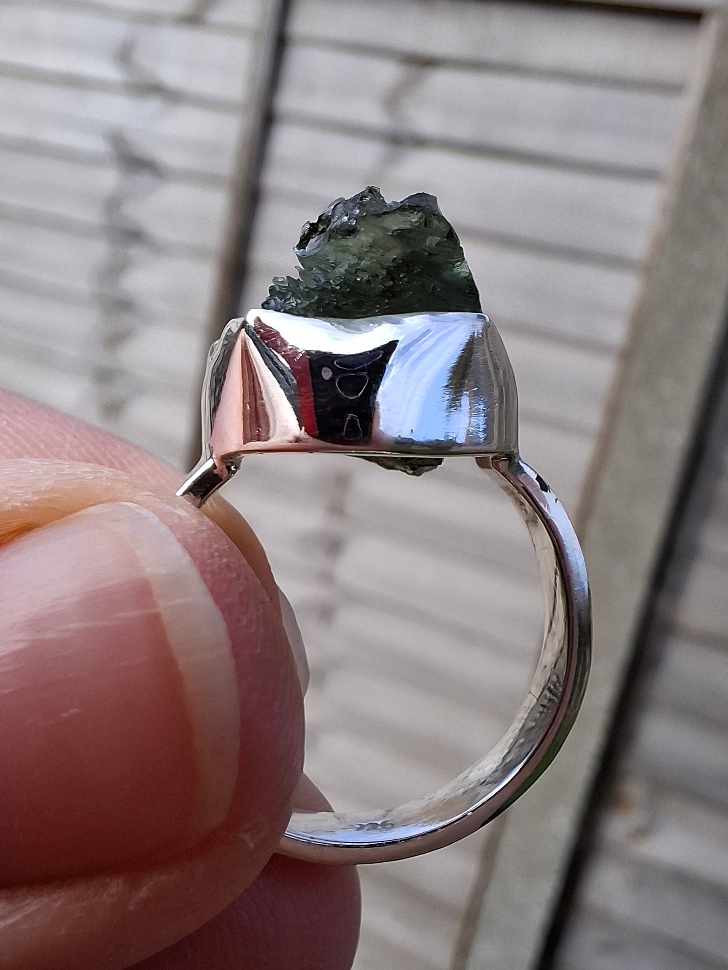 Moldavite Ring, size K, 925 Silver, Tektite (Ref: R302)