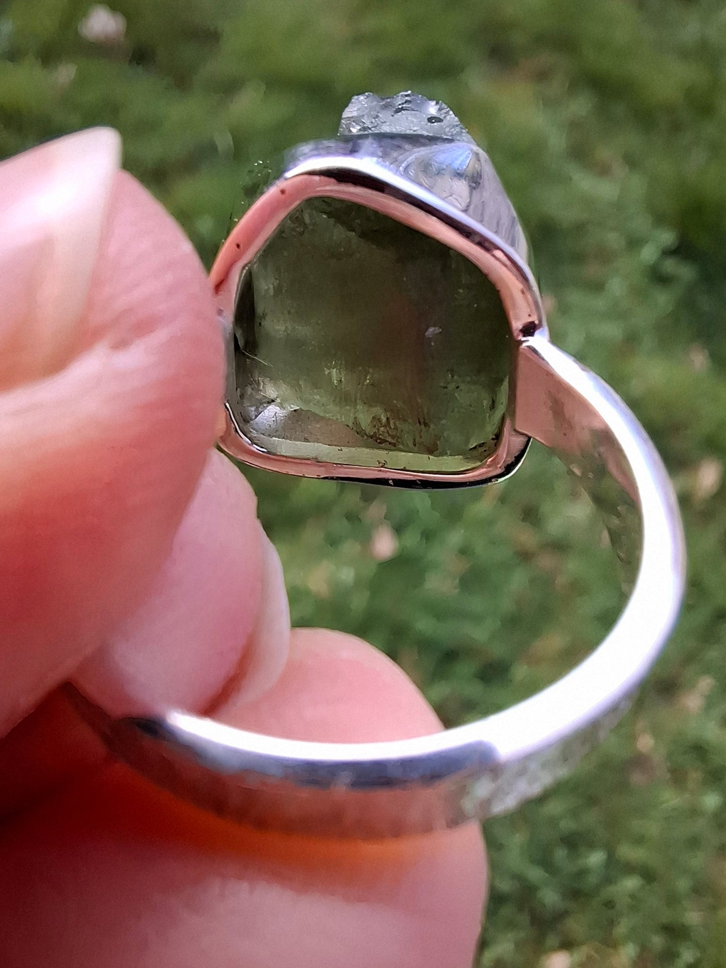 Moldavite Ring, size K, 925 Silver, Tektite (Ref: R302)