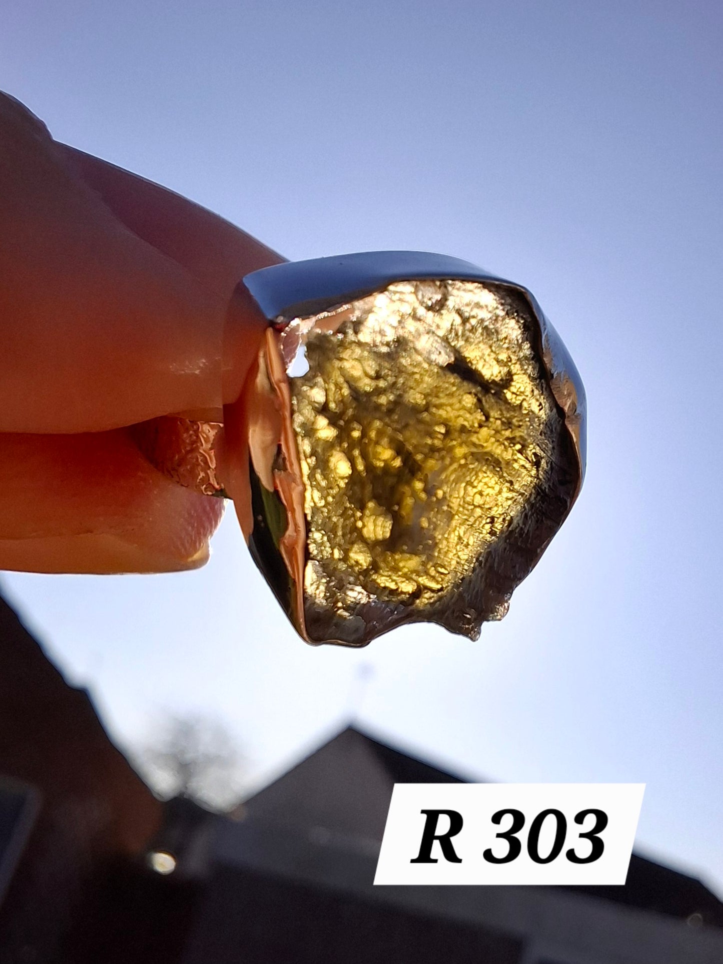 Moldavite Ring, size K, 925 Silver,  Tektite (Ref: R303)