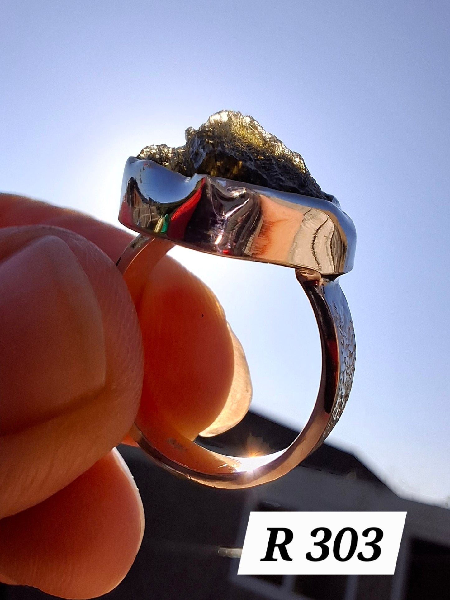 Moldavite Ring, size K, 925 Silver,  Tektite (Ref: R303)