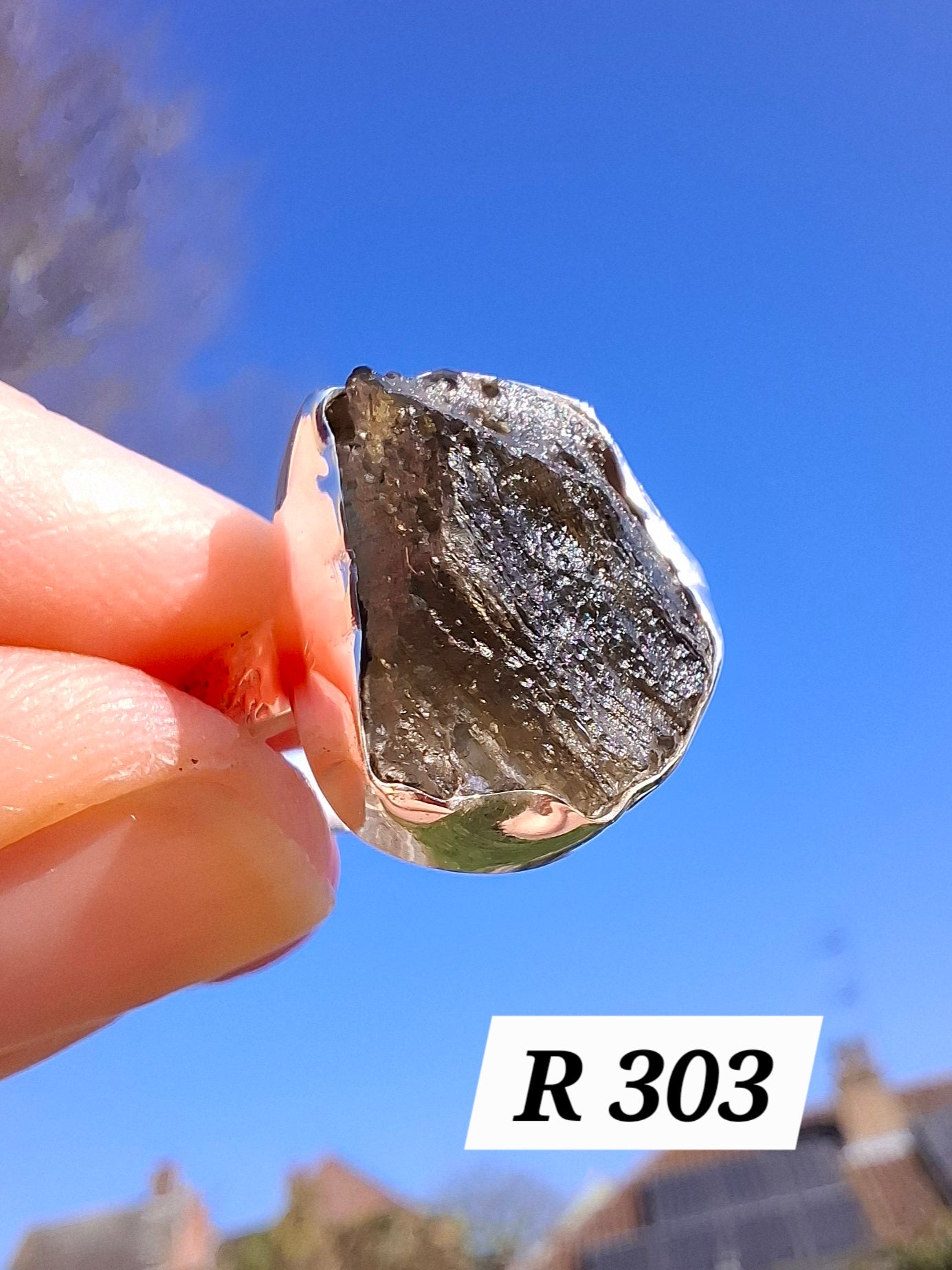 Moldavite Ring, size K, 925 Silver,  Tektite (Ref: R303)