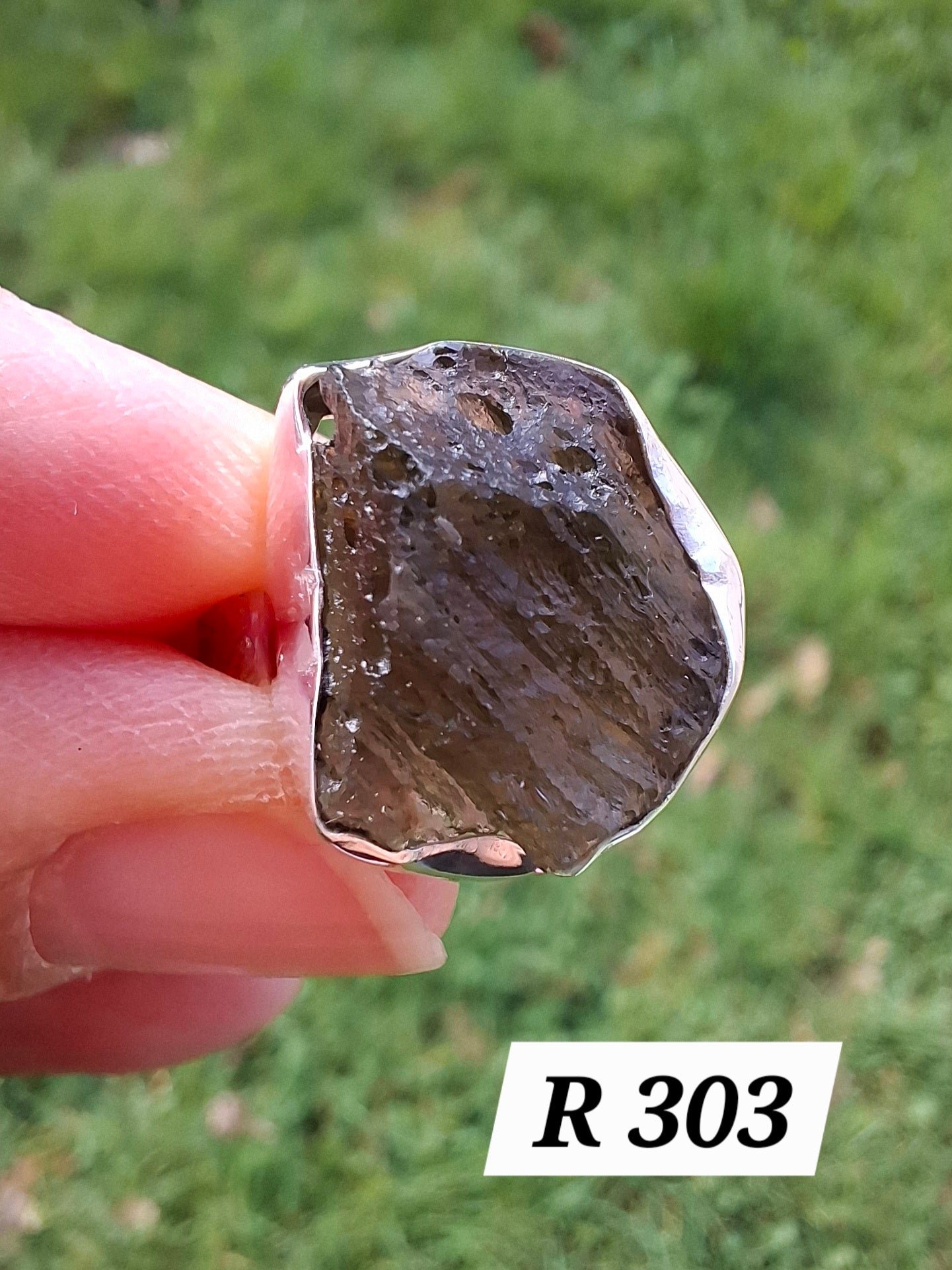 Moldavite Ring, size K, 925 Silver,  Tektite (Ref: R303)