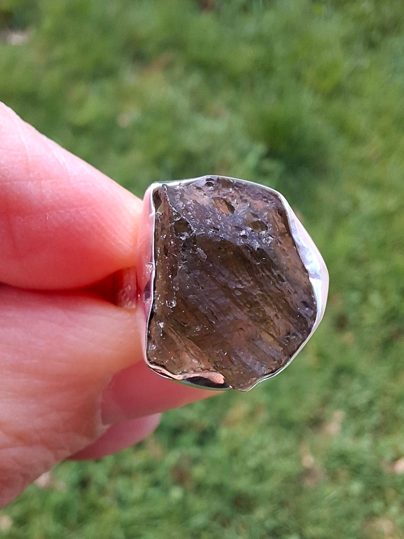 Moldavite Ring, size K, 925 Silver,  Tektite (Ref: R303)