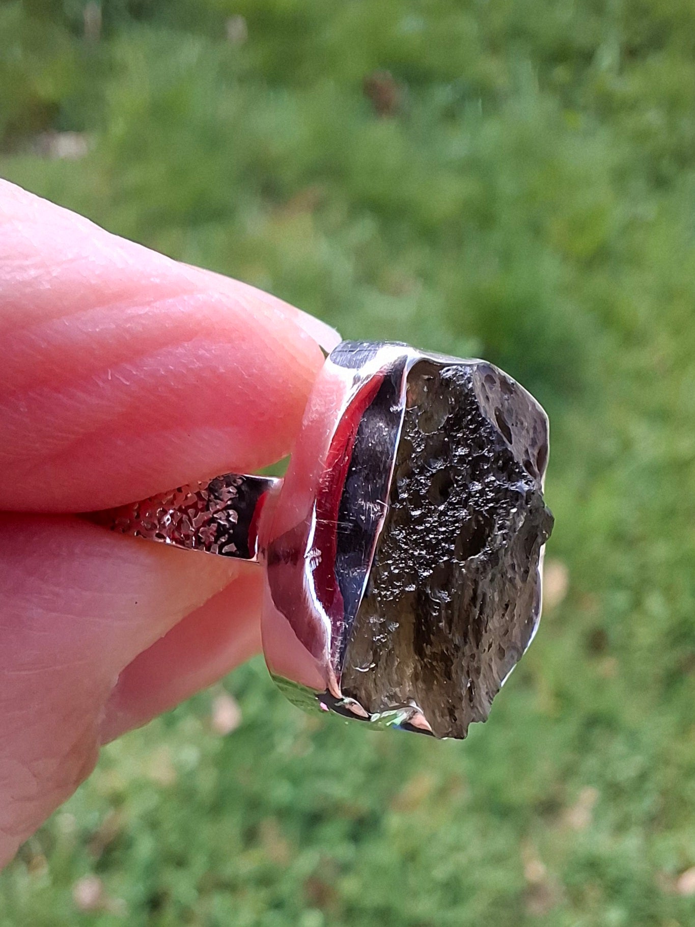 Moldavite Ring, size K, 925 Silver,  Tektite (Ref: R303)