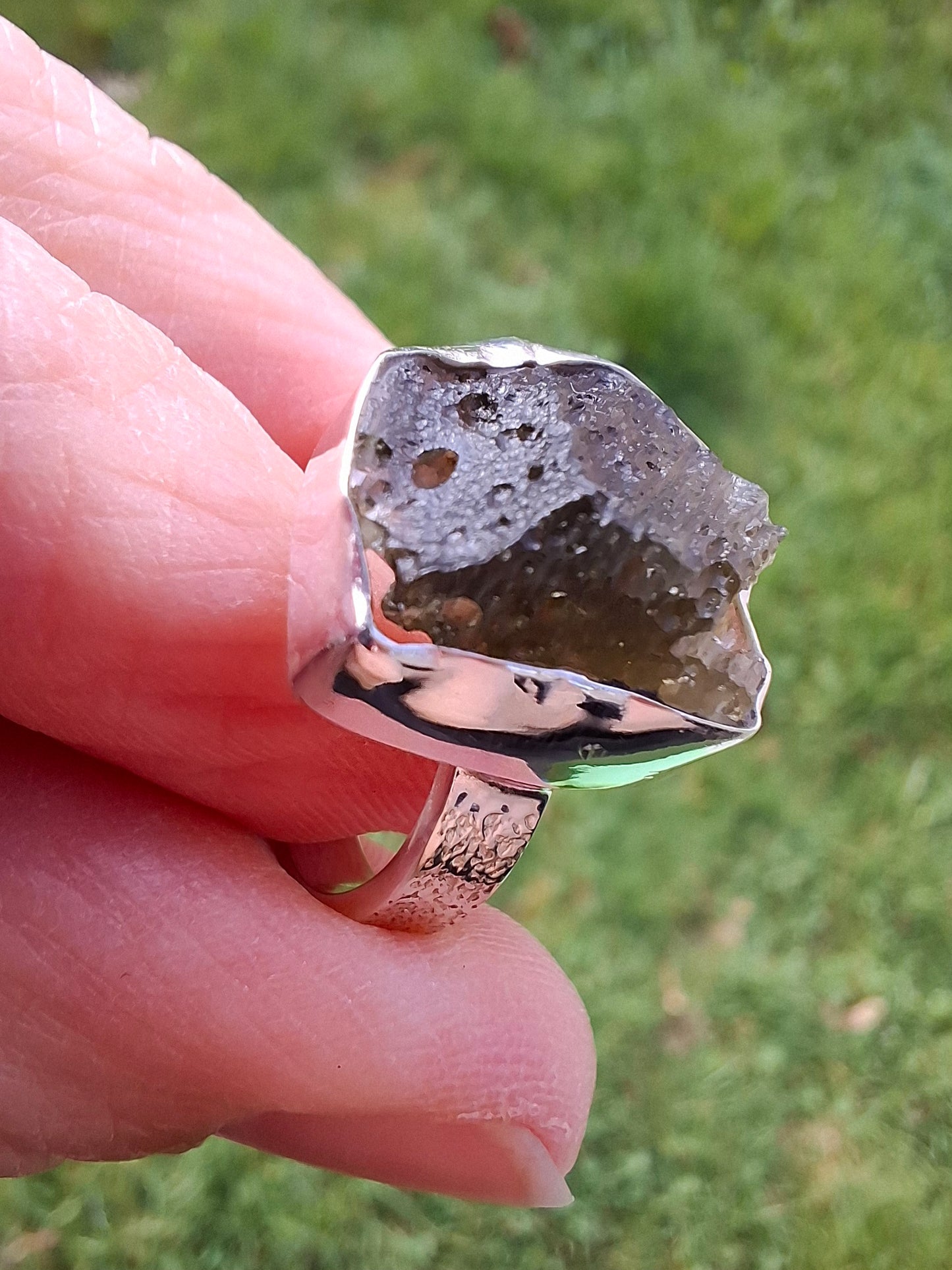 Moldavite Ring, size K, 925 Silver,  Tektite (Ref: R303)