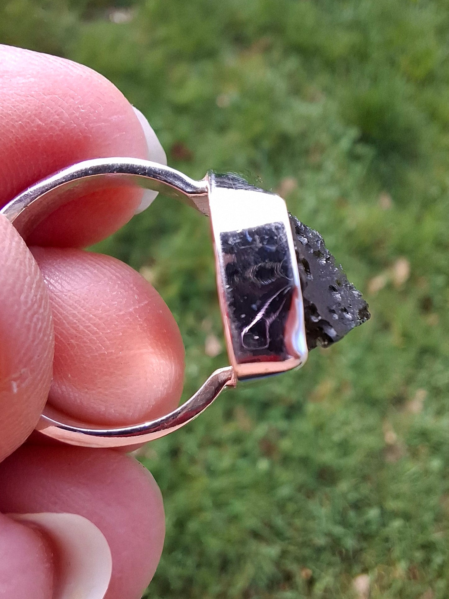 Moldavite Ring, size K, 925 Silver,  Tektite (Ref: R303)