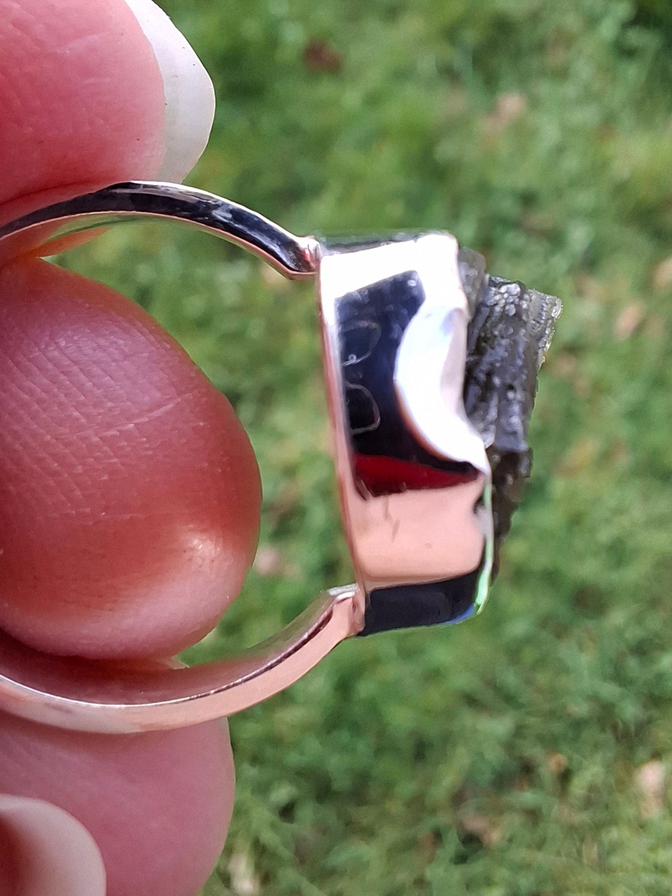 Moldavite Ring, size K, 925 Silver,  Tektite (Ref: R303)