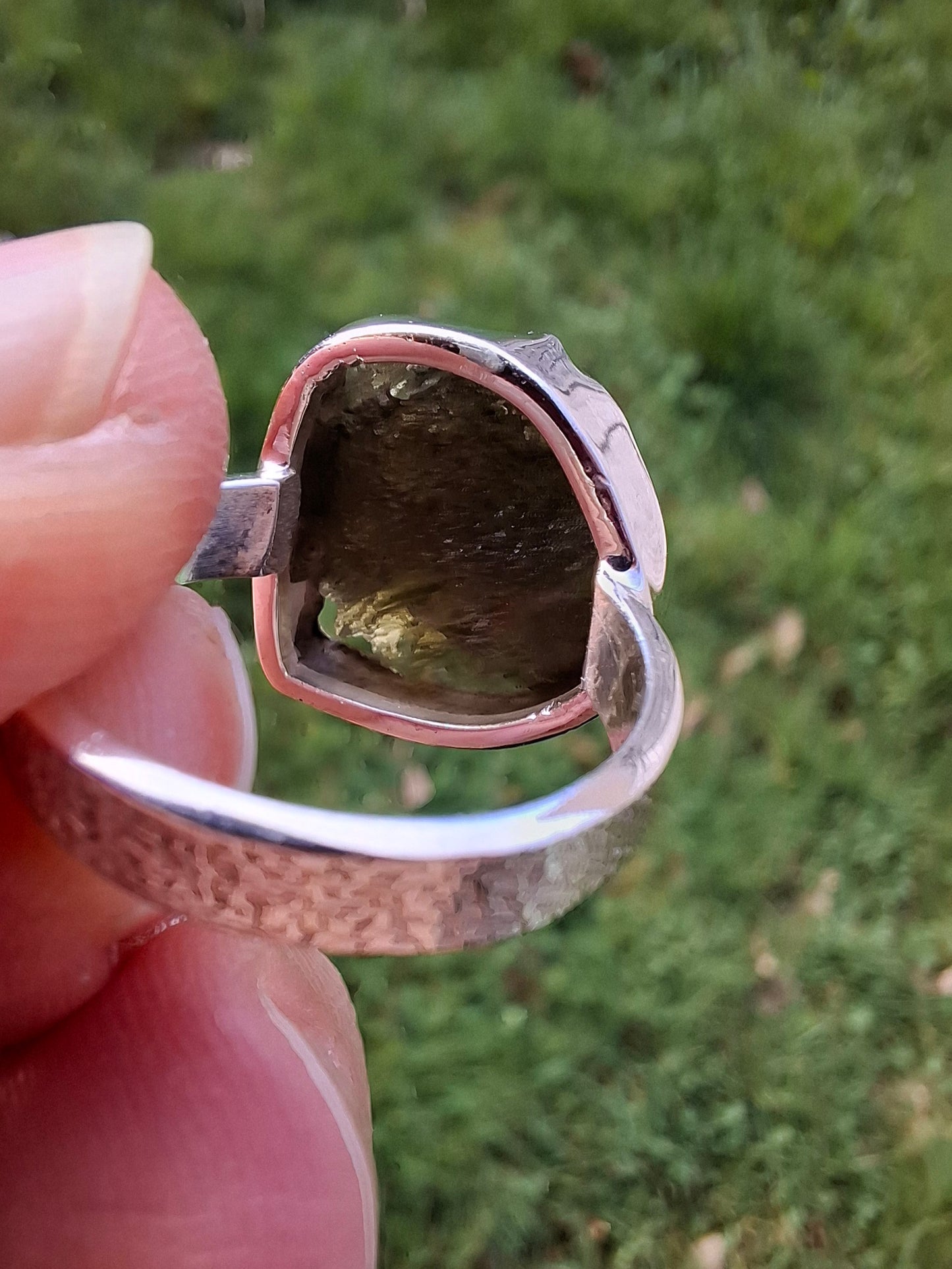 Moldavite Ring, size K, 925 Silver,  Tektite (Ref: R303)