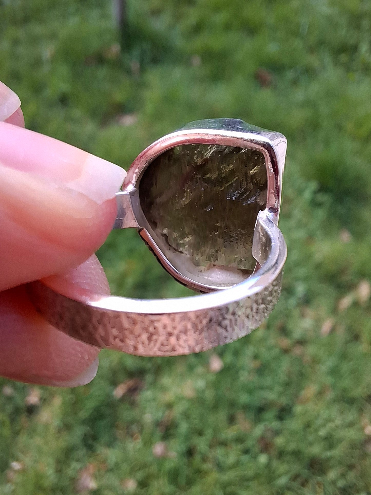 Moldavite Ring, size K, 925 Silver,  Tektite (Ref: R303)