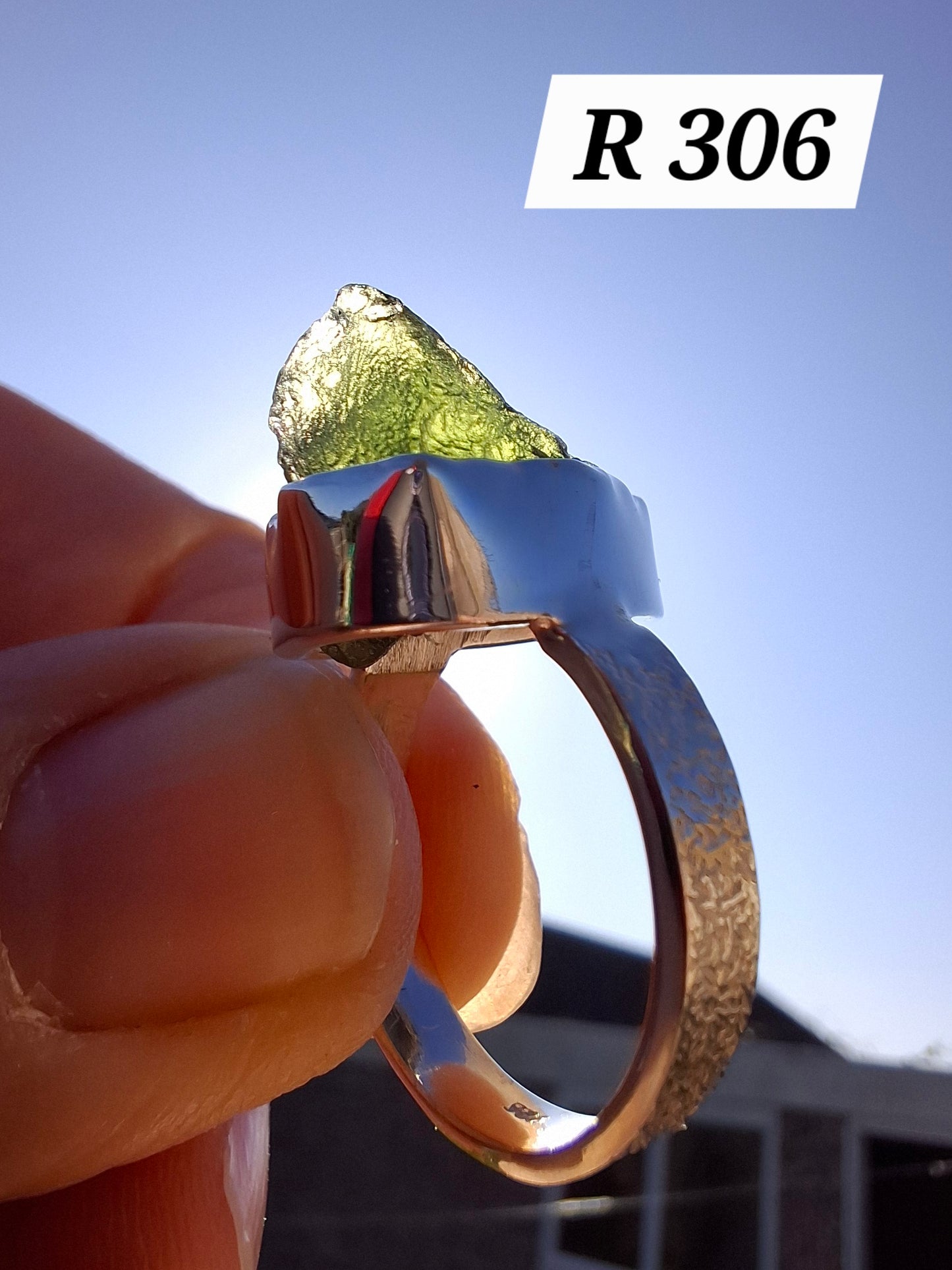 Moldavite Ring, size M, 925 Silver, Tektite (Ref: R306)