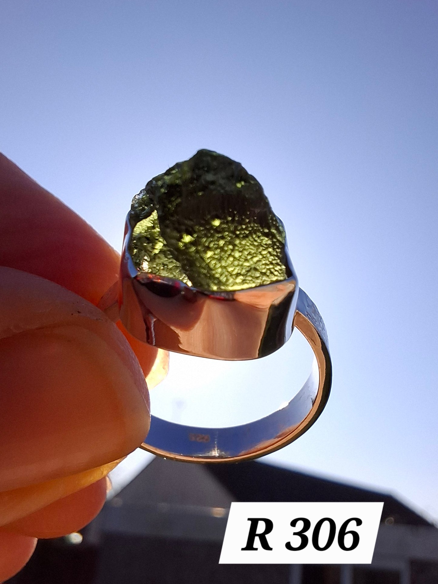Moldavite Ring, size M, 925 Silver, Tektite (Ref: R306)