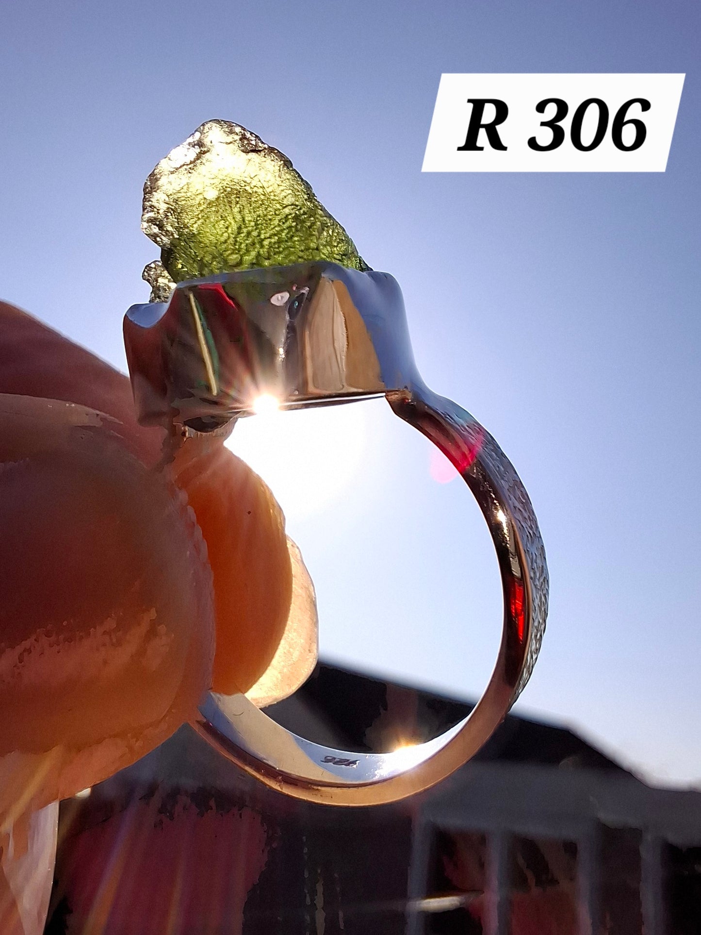 Moldavite Ring, size M, 925 Silver, Tektite (Ref: R306)