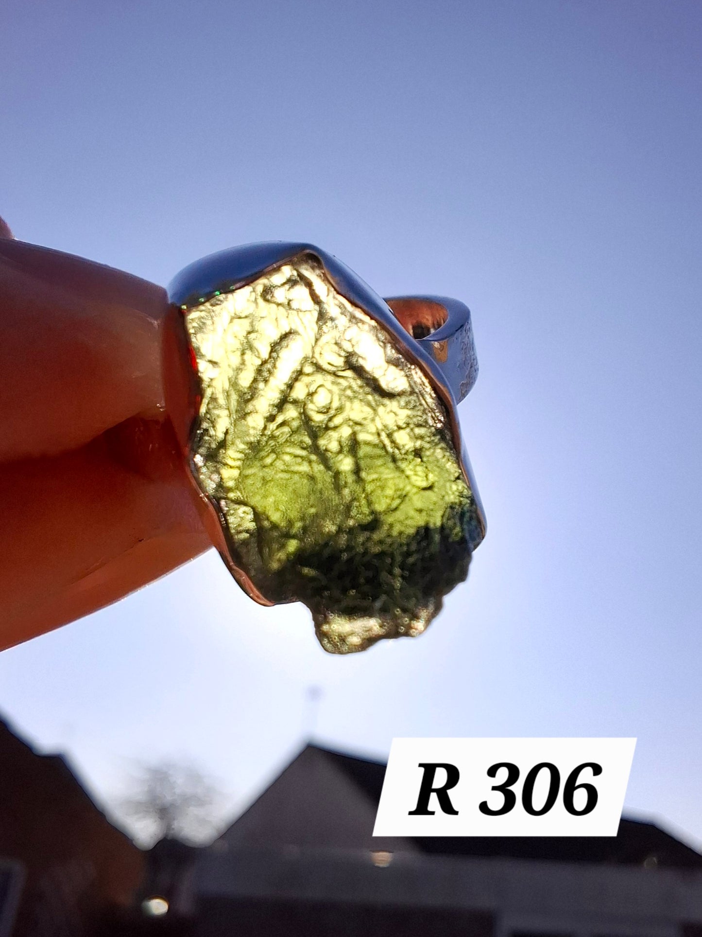Moldavite Ring, size M, 925 Silver, Tektite (Ref: R306)