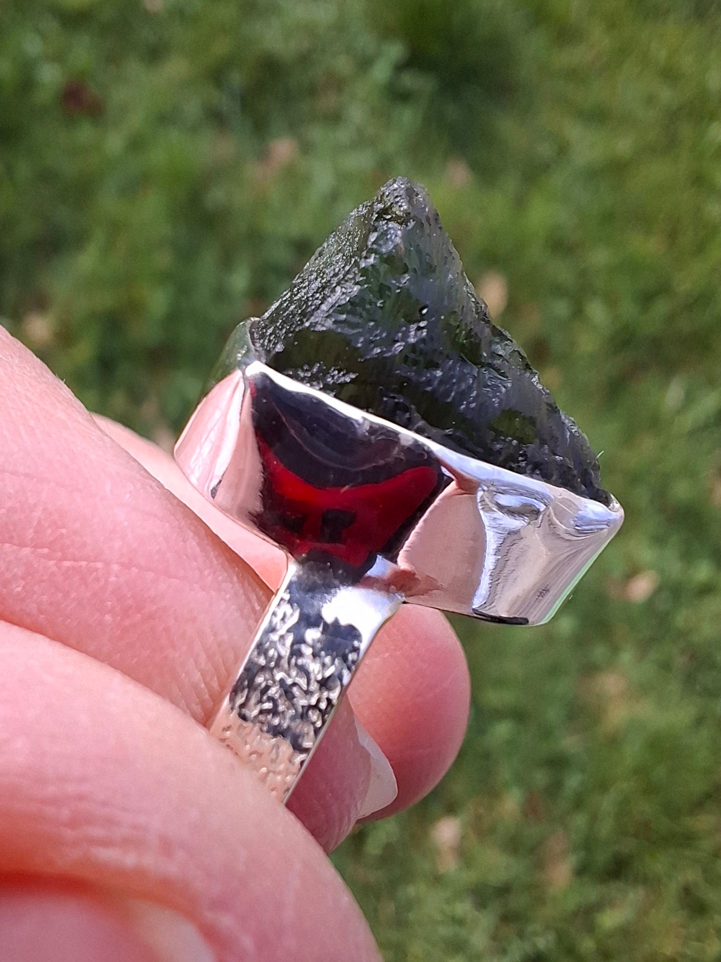 Moldavite Ring, size M, 925 Silver, Tektite (Ref: R306)