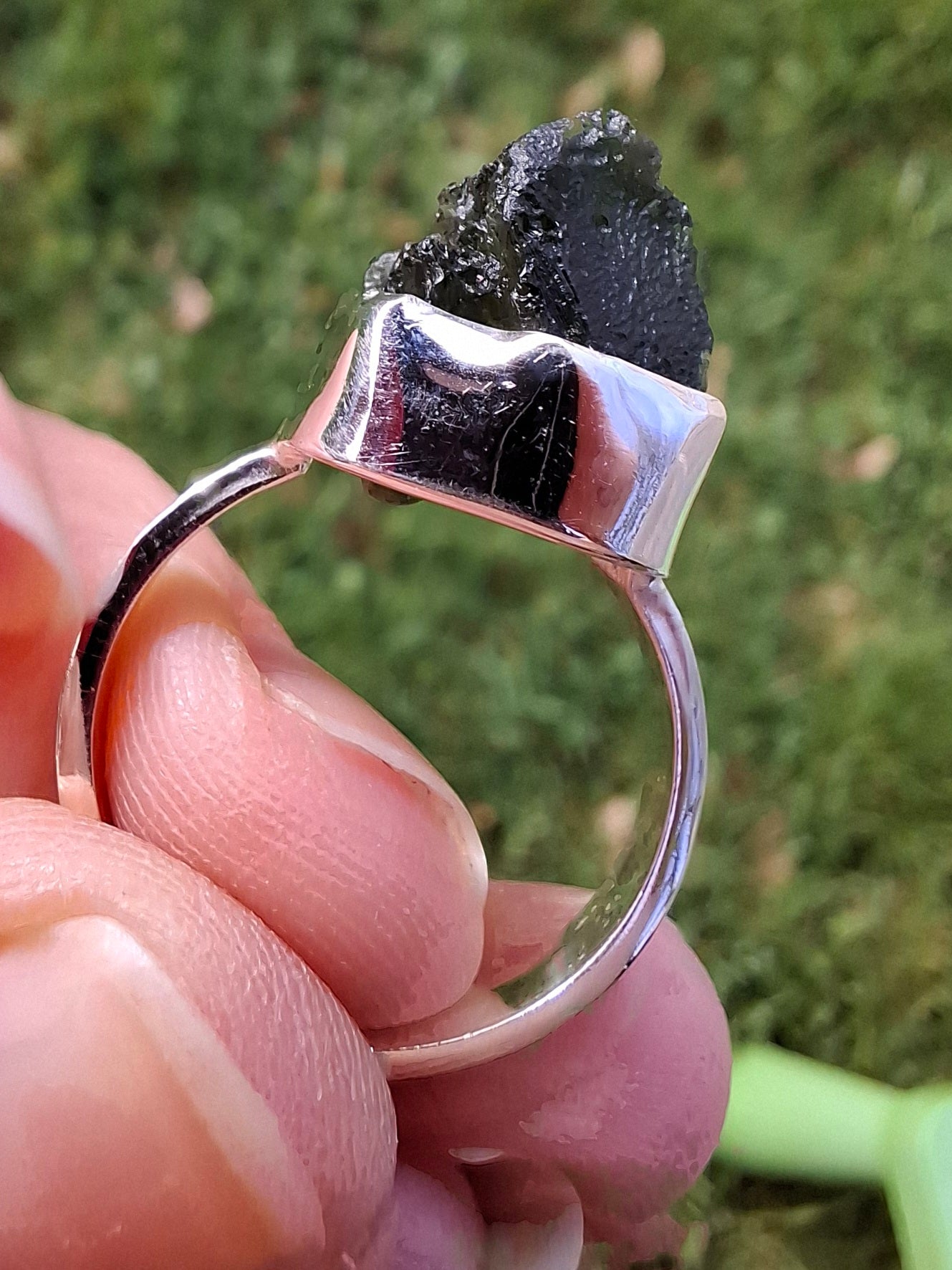 Moldavite Ring, size M, 925 Silver, Tektite (Ref: R306)