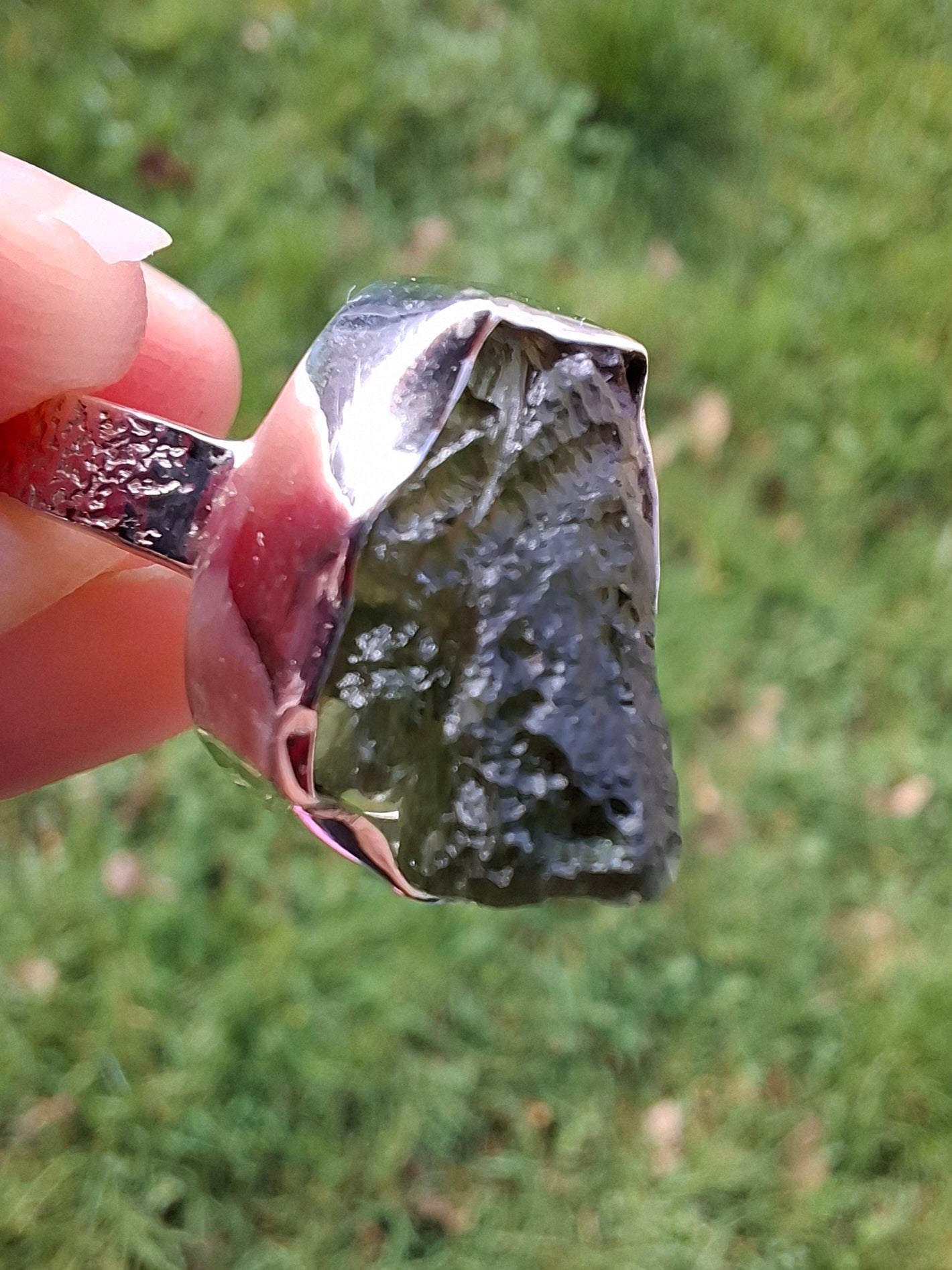 Moldavite Ring, size M, 925 Silver, Tektite (Ref: R306)