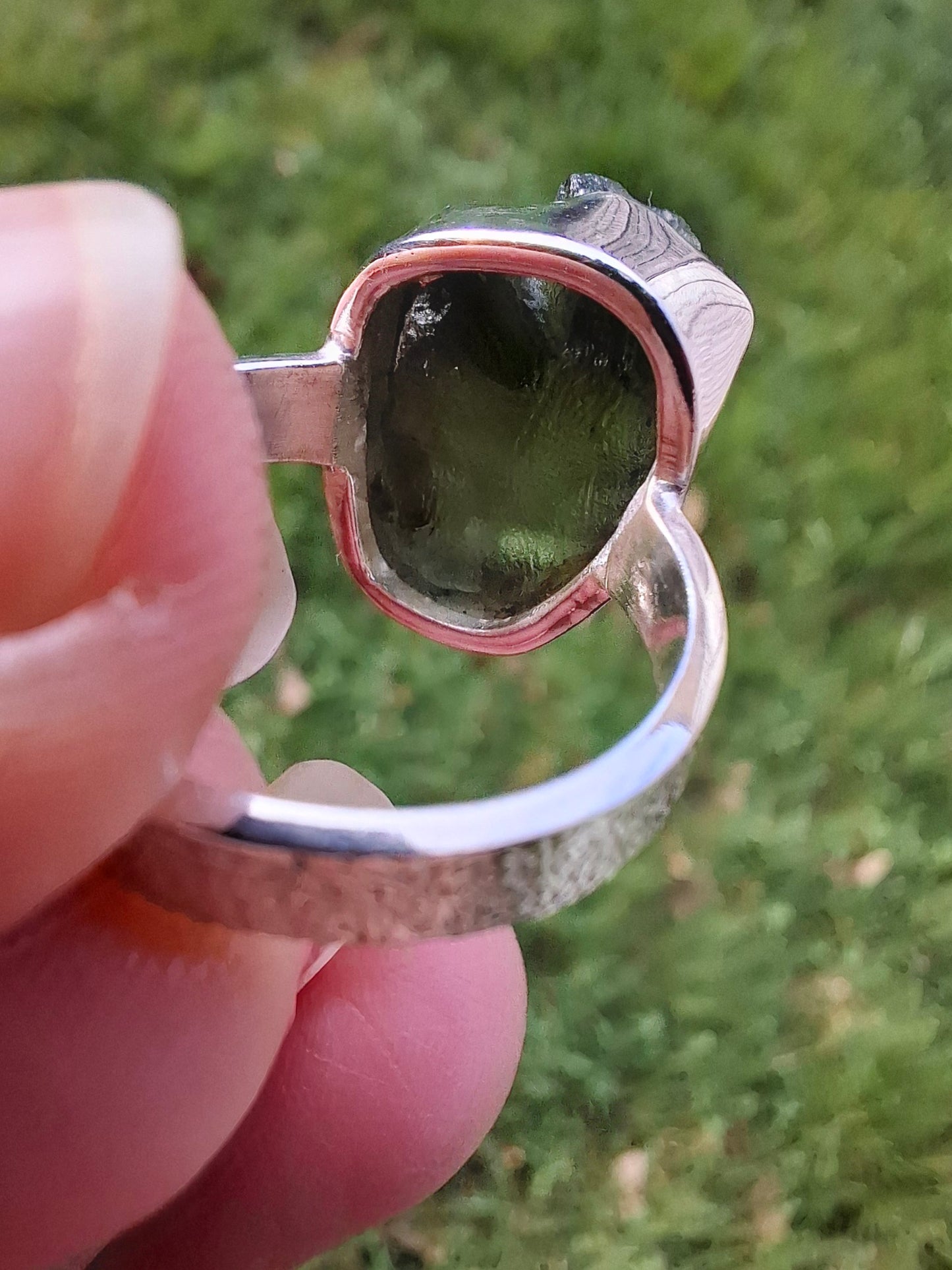 Moldavite Ring, size M, 925 Silver, Tektite (Ref: R306)