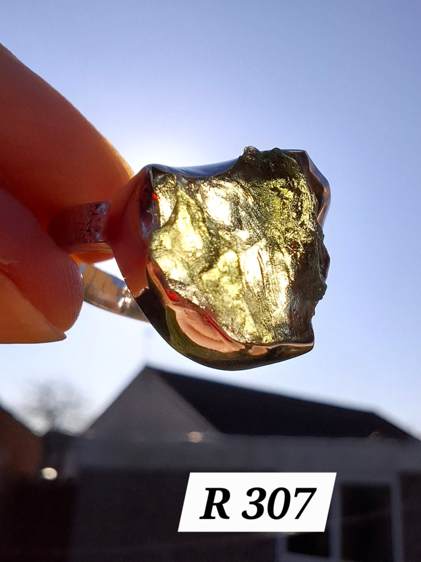 Moldavite Ring, size M, 925 Silver, Tektite (Ref: R307)