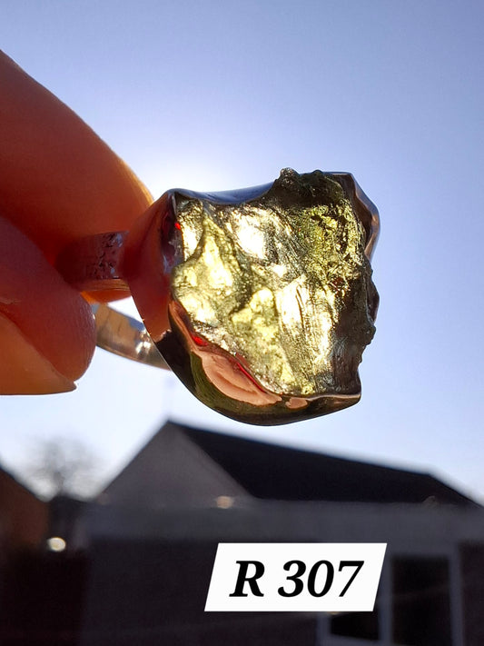 Moldavite Ring, size M, 925 Silver, Tektite (Ref: R307)