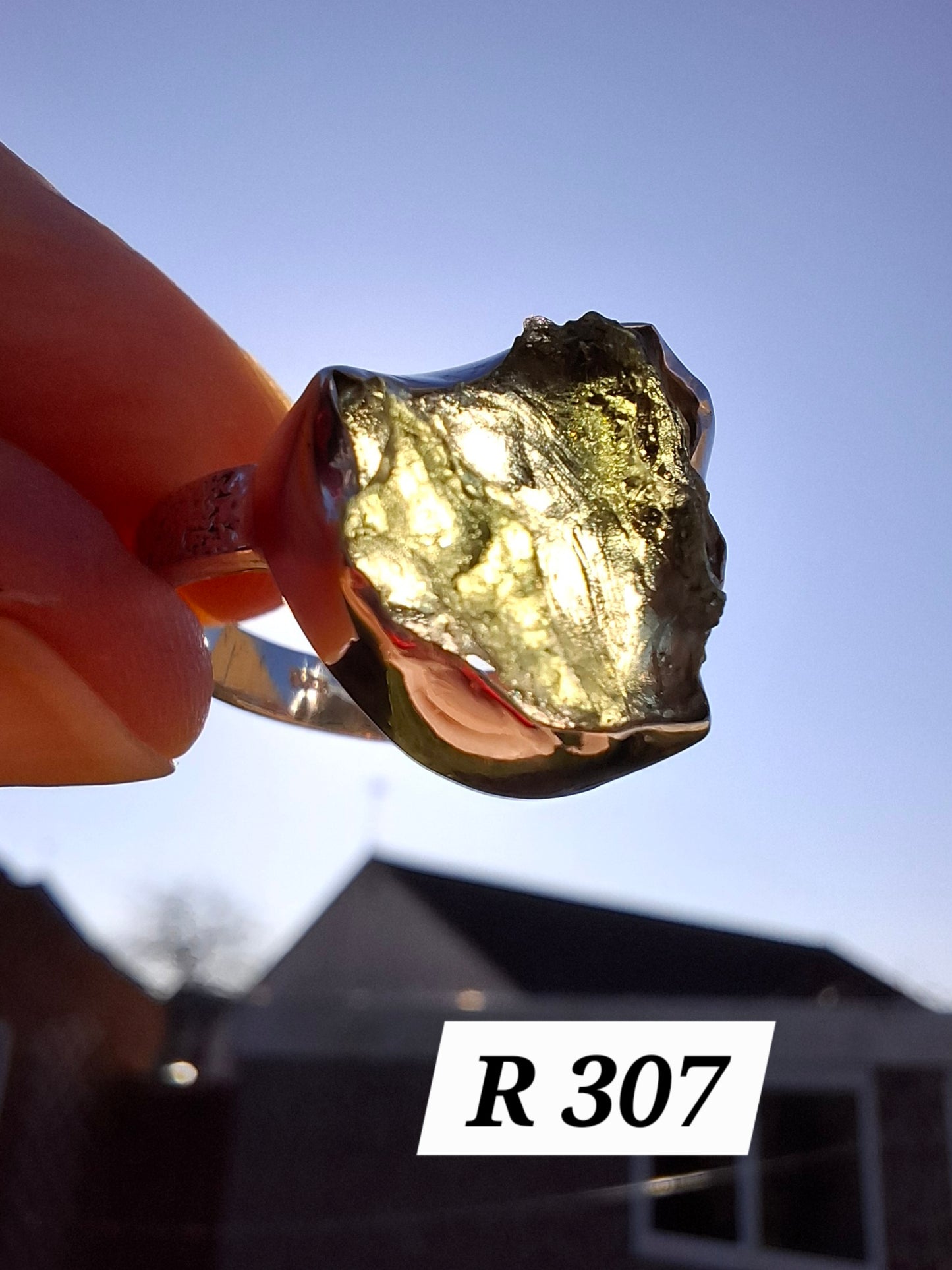Moldavite Ring, size M, 925 Silver, Tektite (Ref: R307)